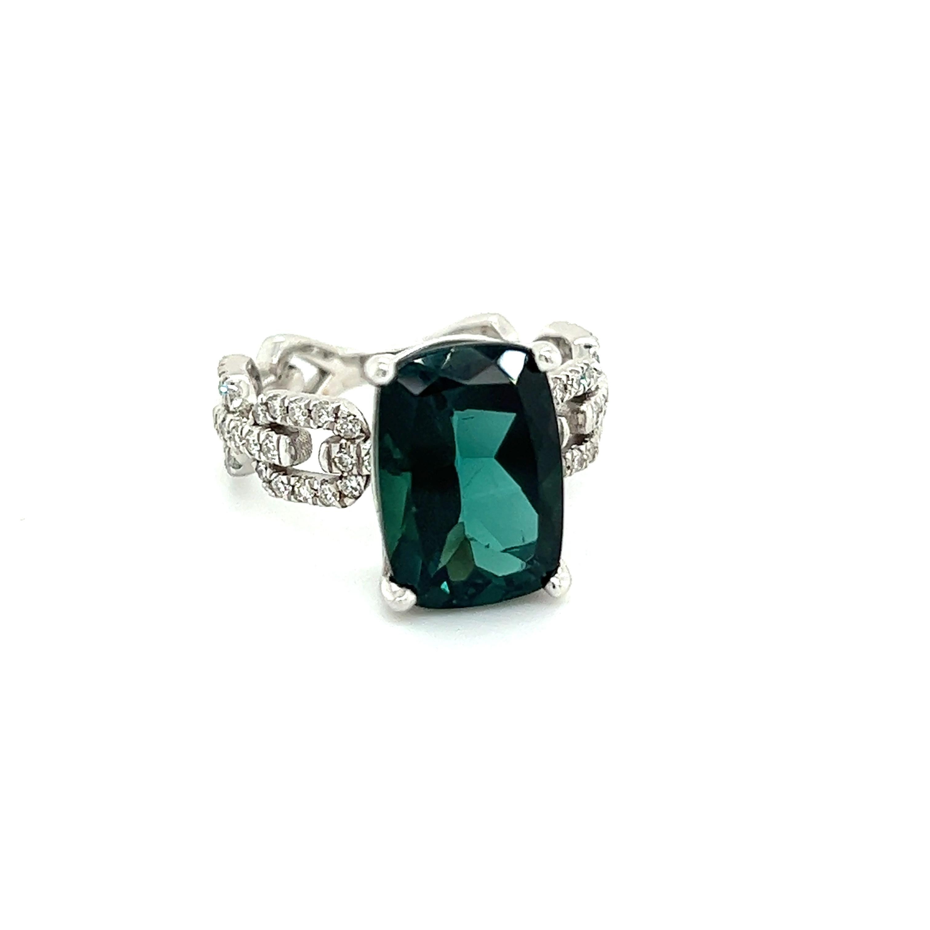 Natural Tourmaline Diamond Ring 6.5 14k White Gold 6.32 TCW Certified For Sale 2