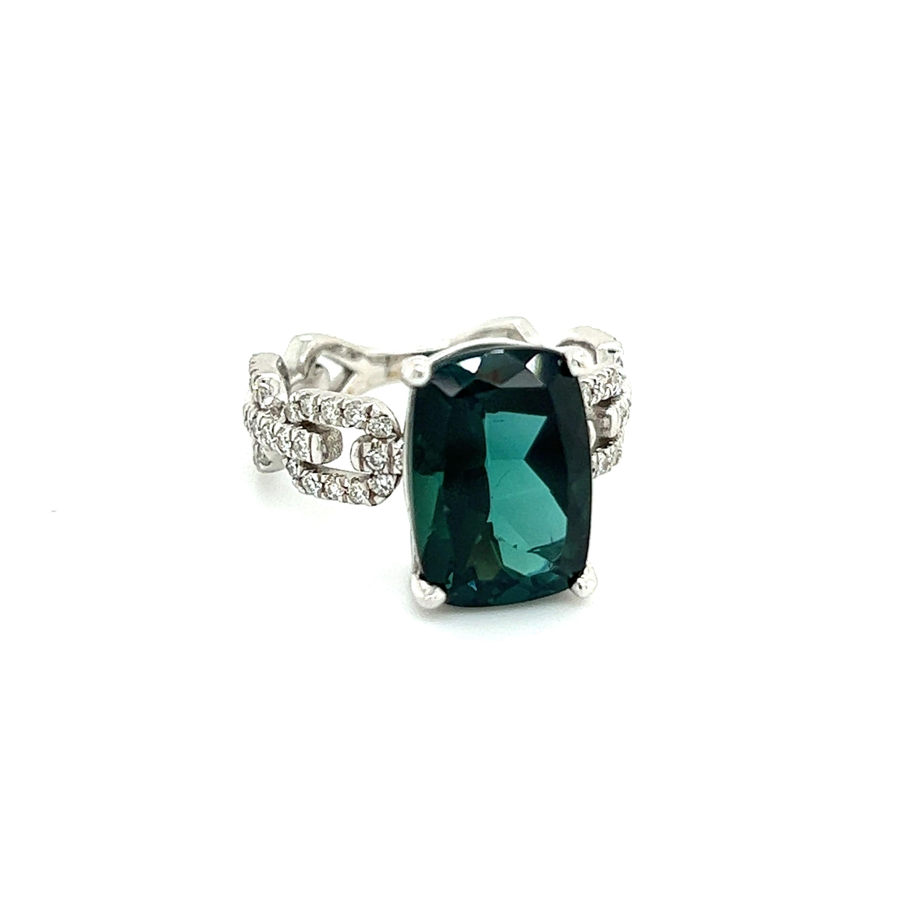 Natural Tourmaline Diamond Ring 6.5 14k White Gold 6.32 TCW Certified For Sale 4