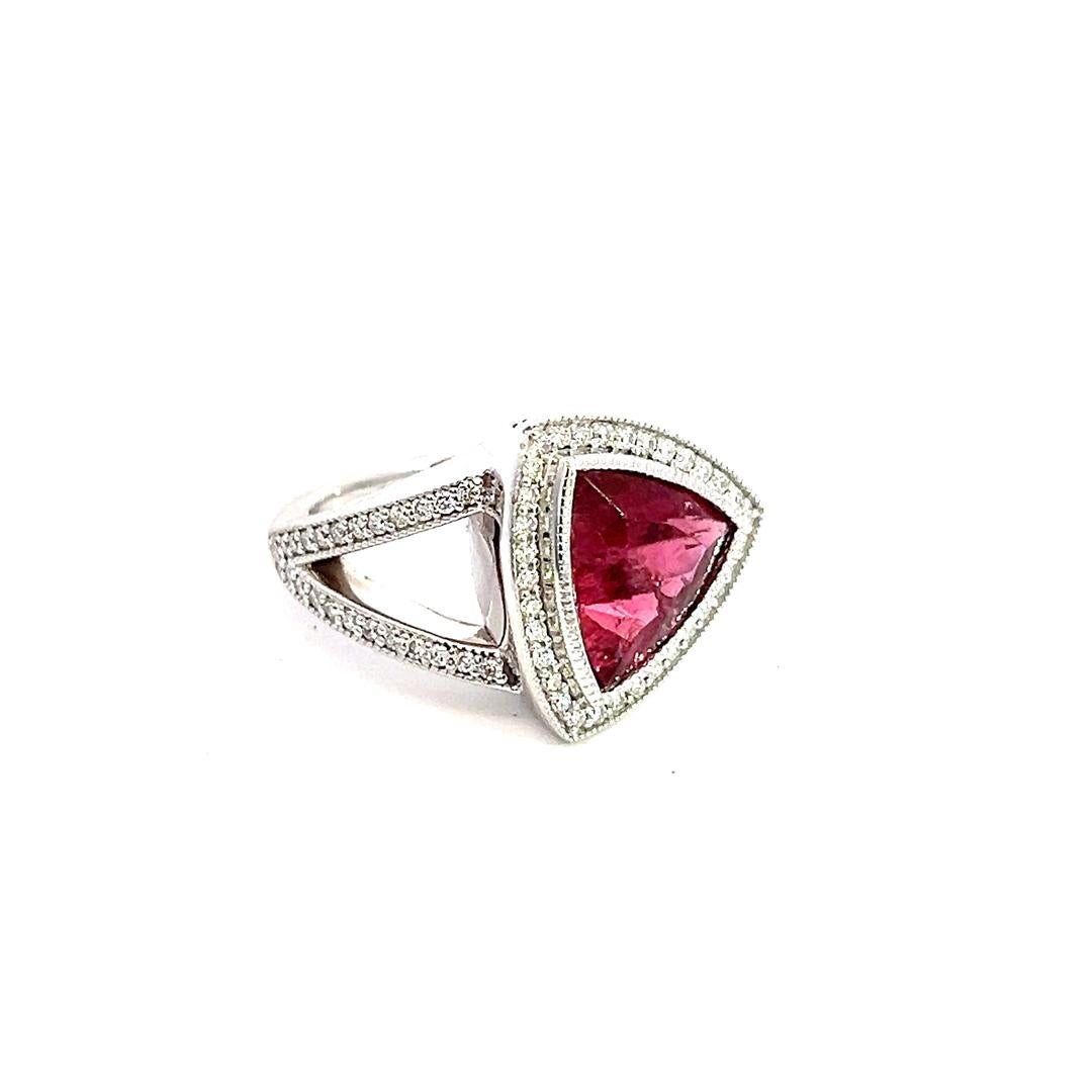 Natural Tourmaline Diamond Ring 7 14k W Gold 4.38 TCW Certified For Sale 5