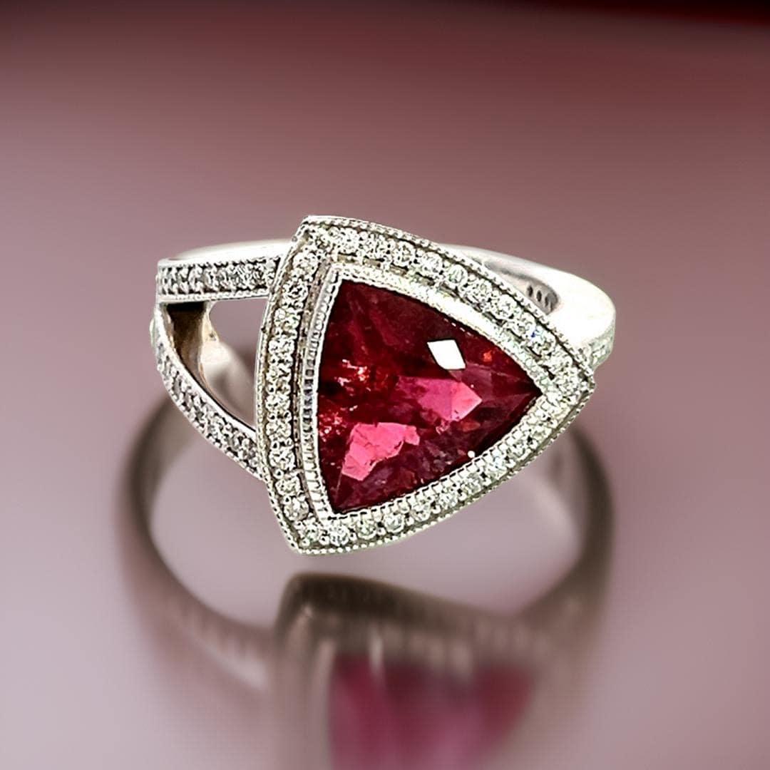 Natural Tourmaline Diamond Ring 7 14k W Gold 4.38 TCW Certified For Sale 8