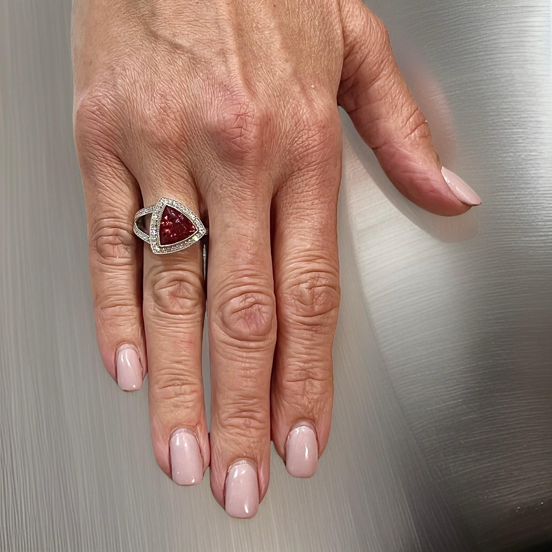 Brilliant Cut Natural Tourmaline Diamond Ring 7 14k W Gold 4.38 TCW Certified For Sale