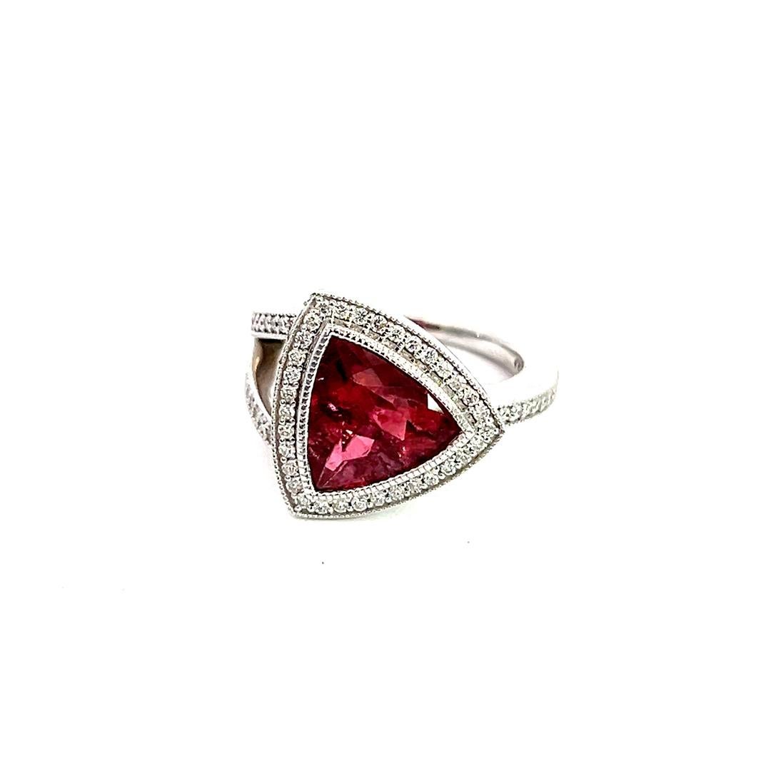 Natural Tourmaline Diamond Ring 7 14k W Gold 4.38 TCW Certified In New Condition For Sale In Brooklyn, NY