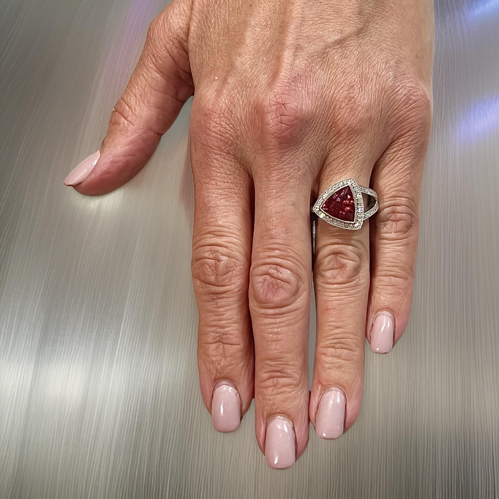 Women's Natural Tourmaline Diamond Ring 7 14k W Gold 4.38 TCW Certified For Sale