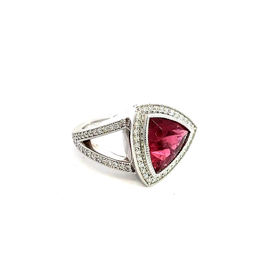 Natural Tourmaline Diamond Ring 7 14k W Gold 4.38 TCW Certified For Sale 2