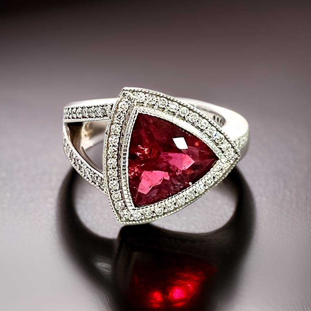 Natural Tourmaline Diamond Ring 7 14k W Gold 4.38 TCW Certified For Sale 4