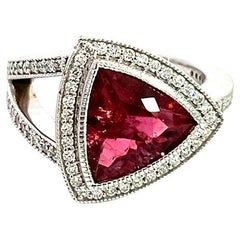 Anillo Diamante Turmalina Natural 7 Oro 14k W 4,38 TCW Certificado