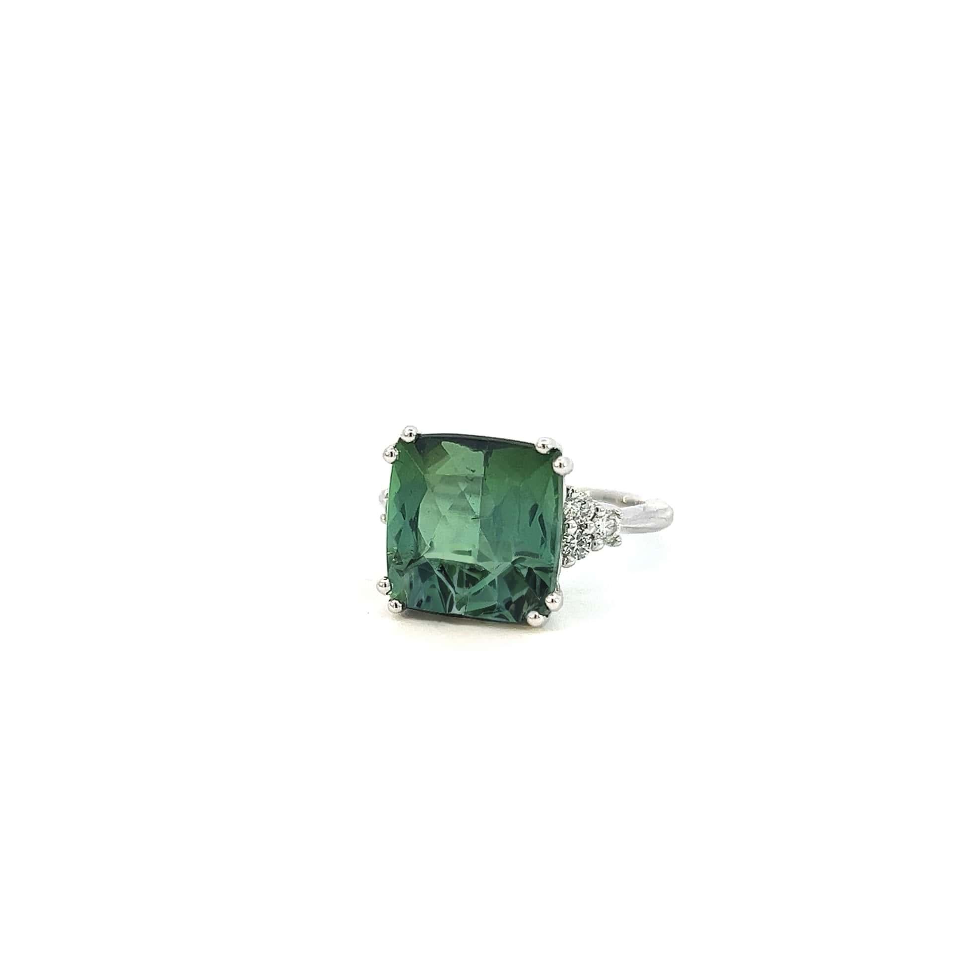 Natural Tourmaline Diamond Ring 7 14k WG 8.27 TCW Certified In Good Condition For Sale In Brooklyn, NY