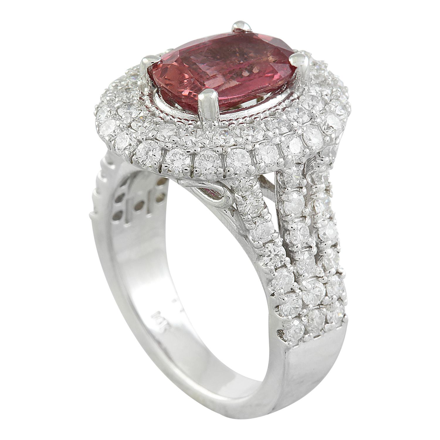 Natural Tourmaline Diamond Ring in 14 Karat Solid White Gold  In New Condition For Sale In Los Angeles, CA