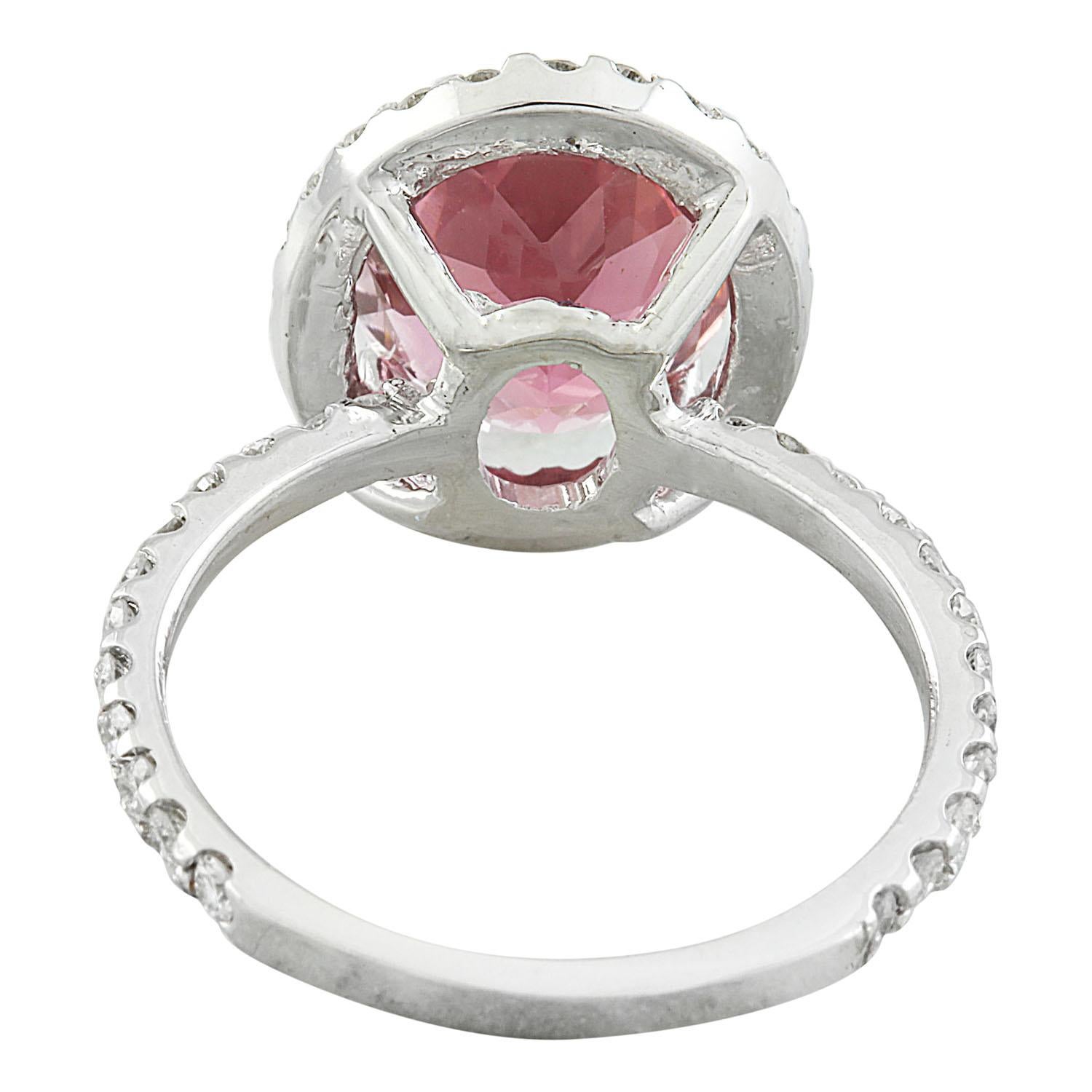 Women's Natural Tourmaline Diamond Ring in 14 Karat Solid White Gold  For Sale