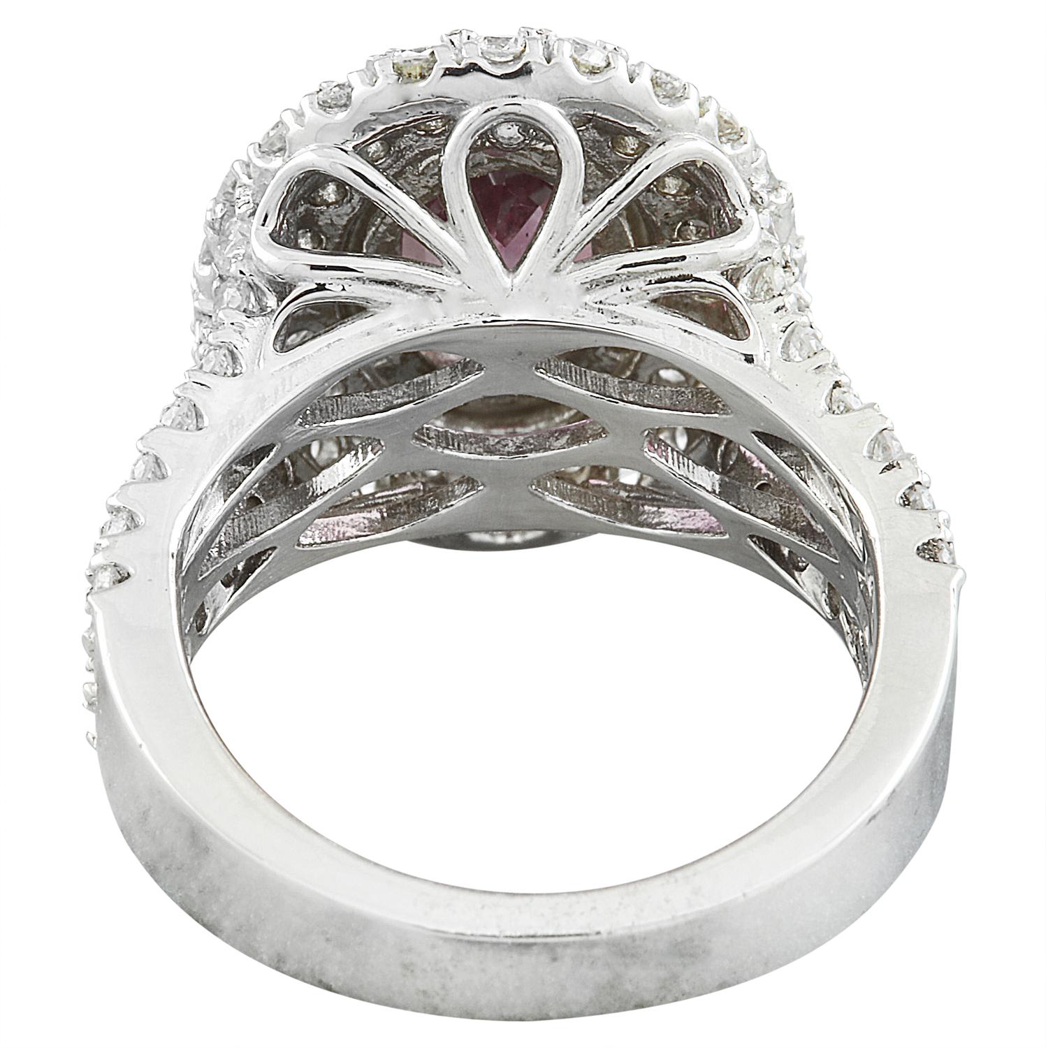 Women's Natural Tourmaline Diamond Ring in 14 Karat Solid White Gold  For Sale