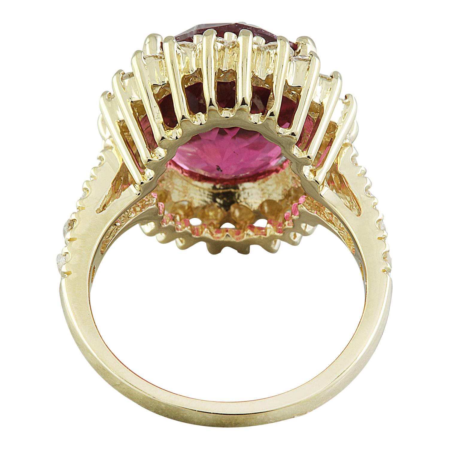 Natural Tourmaline Diamond Ring in 14 Karat Solid Yellow Gold  In New Condition For Sale In Los Angeles, CA