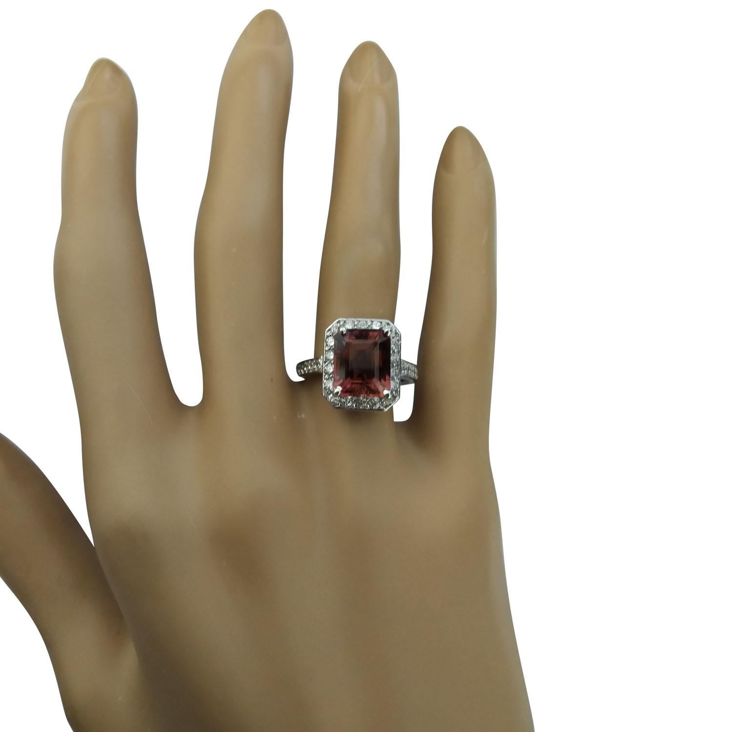 Natural Tourmaline Diamond Ring In 14 Karat White Gold  For Sale 1