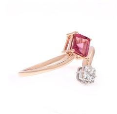 Natural Pink Tourmaline & Diamond Ring in 14K Rose Gold, India