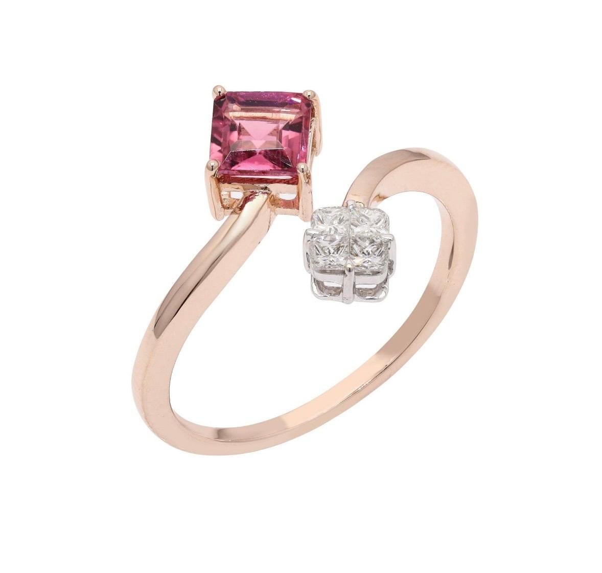Donna Natural Tourmaline & Diamond Ring in 14k Gold in vendita