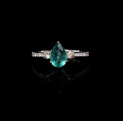 1.30ct Natural Tourmaline & Champagne Diamond Ring in 18K White Gold