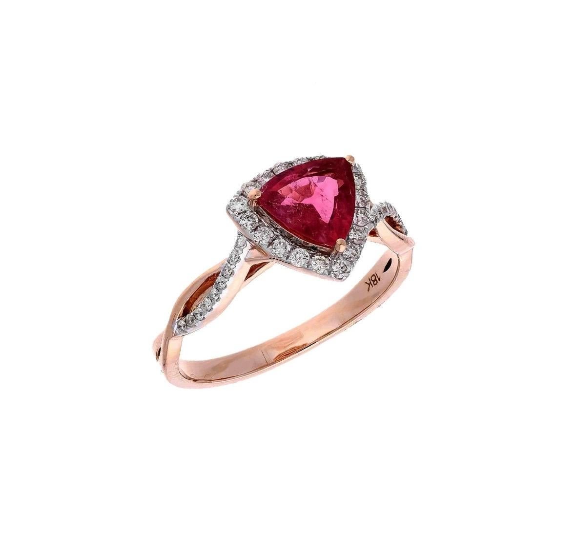 Bague en or 18k avec tourmaline naturelle et diamant en vente 1