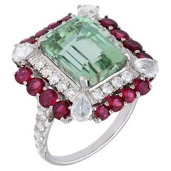 Natural tourmaline diamond ring in 18k gold