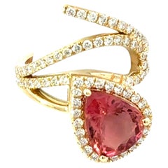 Natural Tourmaline Diamond Ring Size 6.5 14k Gold 3.3 TCW Certified