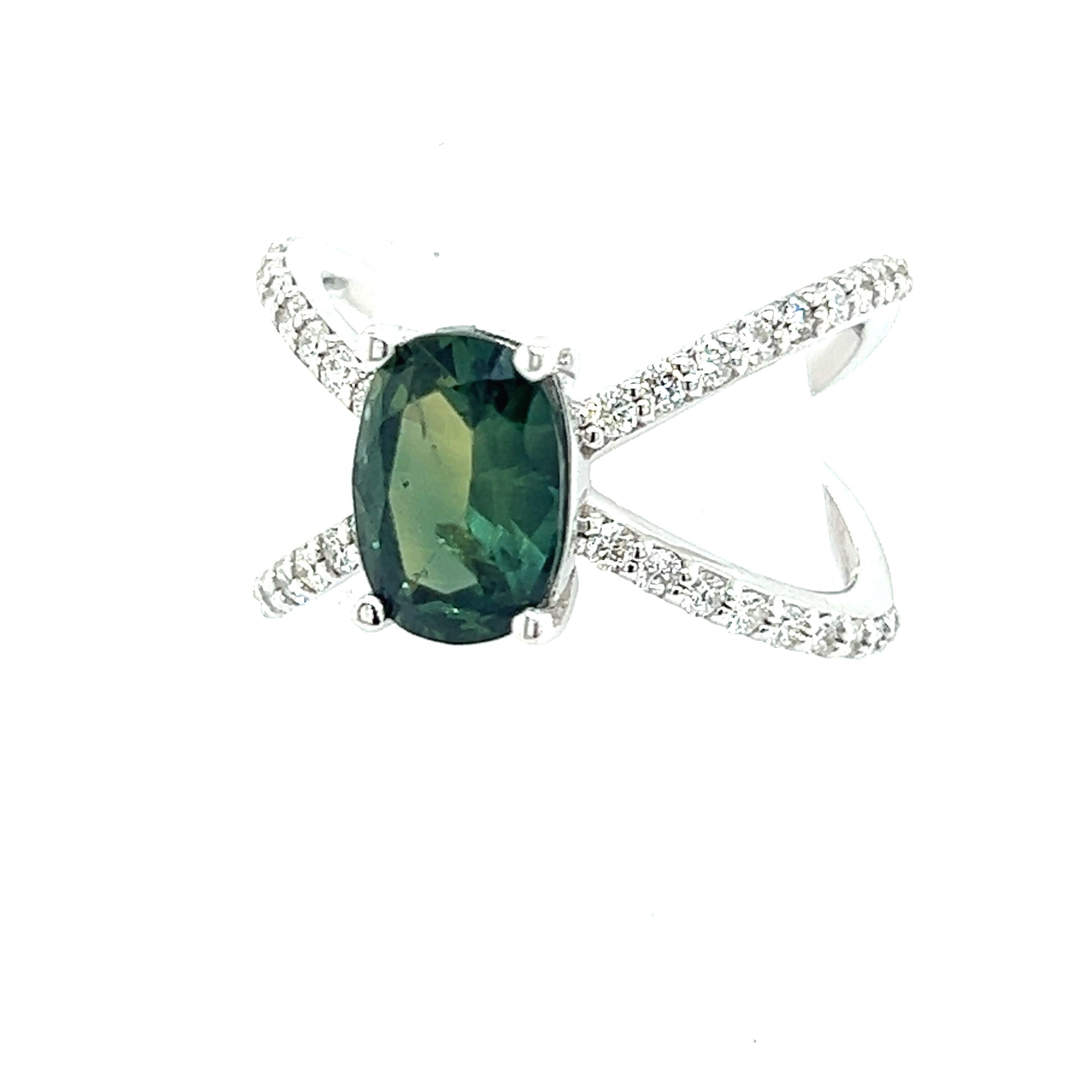 Natural Tourmaline Diamond Ring 14k W Gold 1.78 TCW Certificate For Sale 5