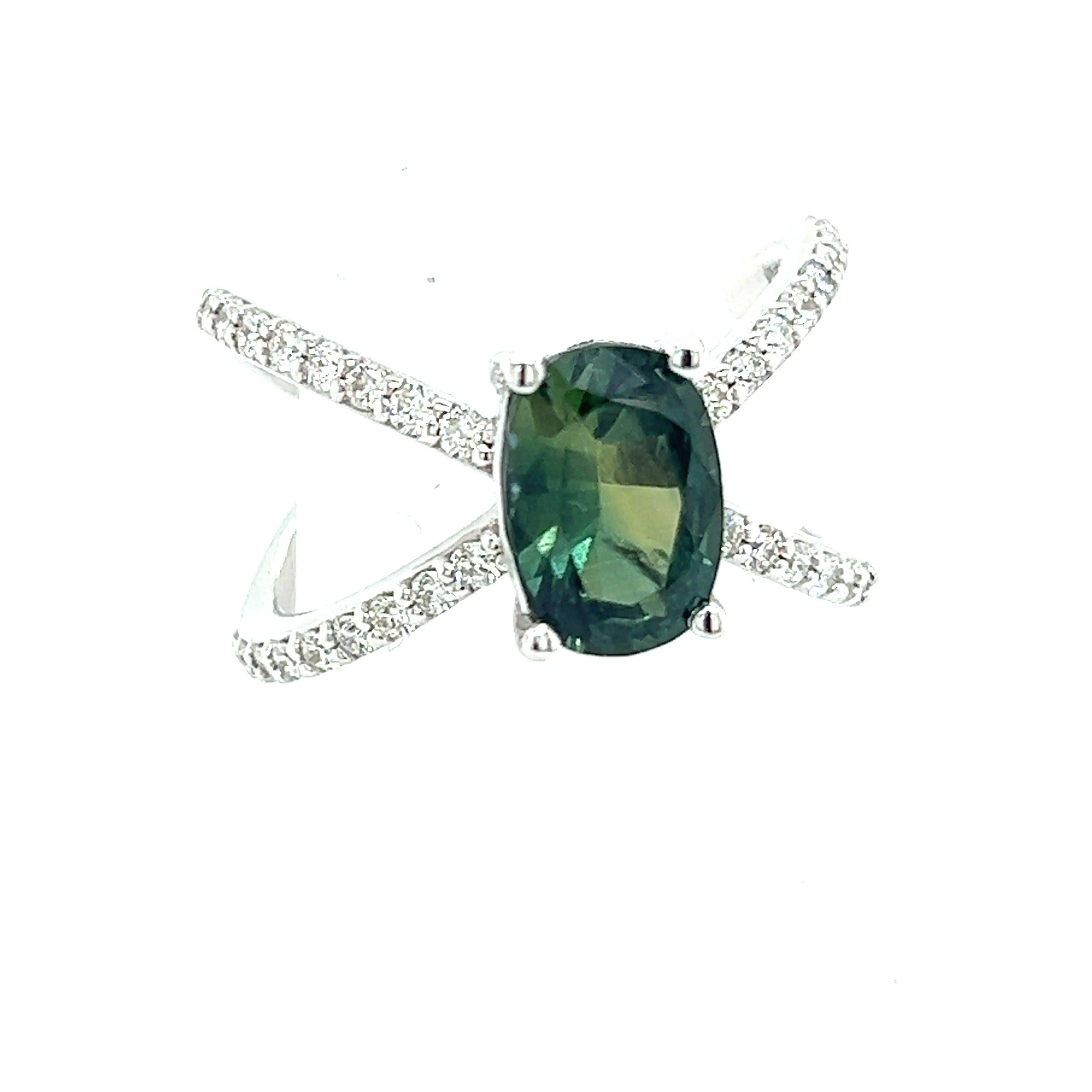 Women's Natural Tourmaline Diamond Ring 14k W Gold 1.78 TCW Certificate For Sale
