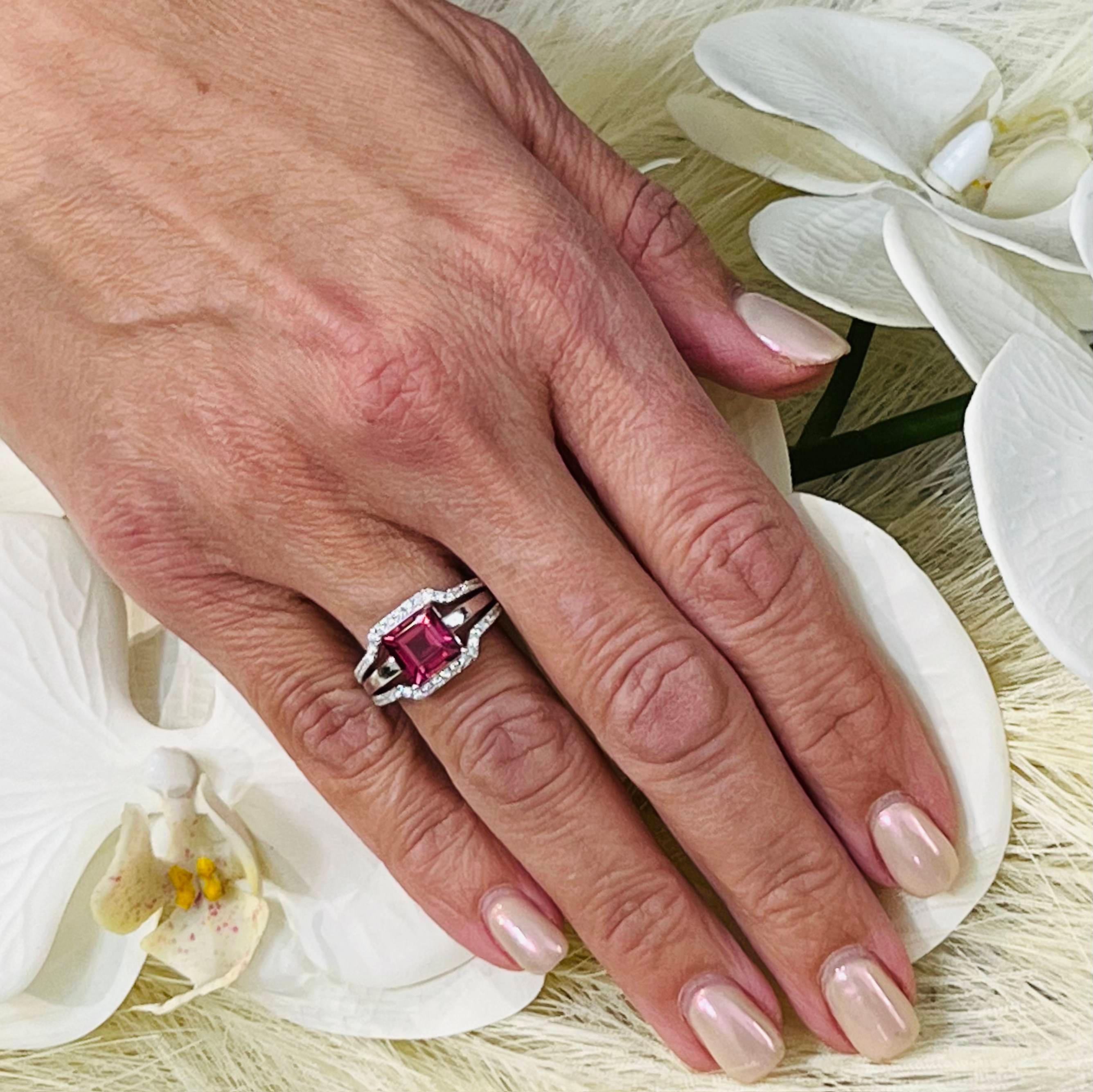 Ring mit natürlichem Turmalin und Diamant Größe 6,5 14k W Gold 3,24 TCW zertifiziert im Zustand „Neu“ im Angebot in Brooklyn, NY