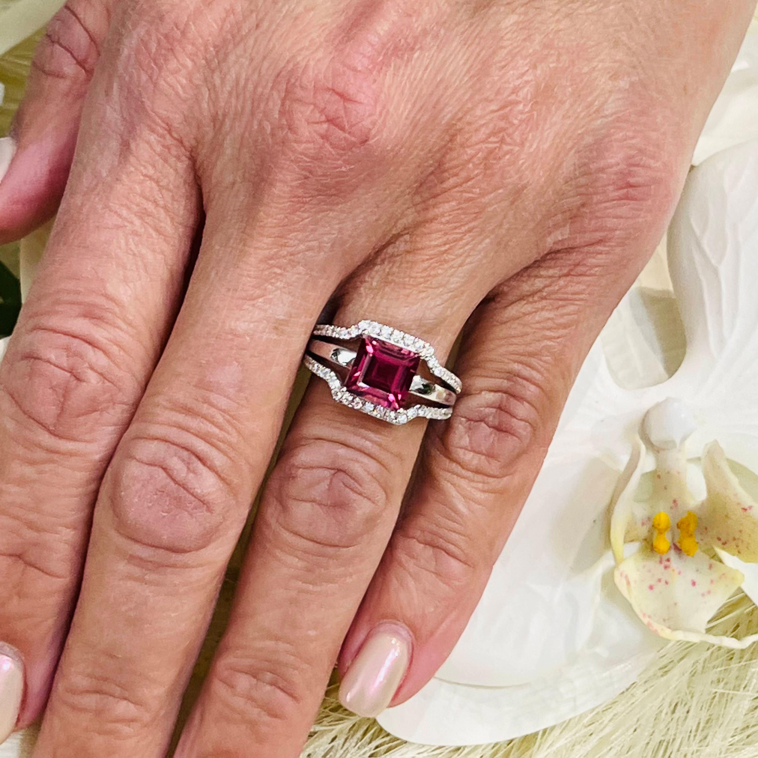 Ring mit natürlichem Turmalin und Diamant Größe 6,5 14k W Gold 3,24 TCW zertifiziert Damen im Angebot