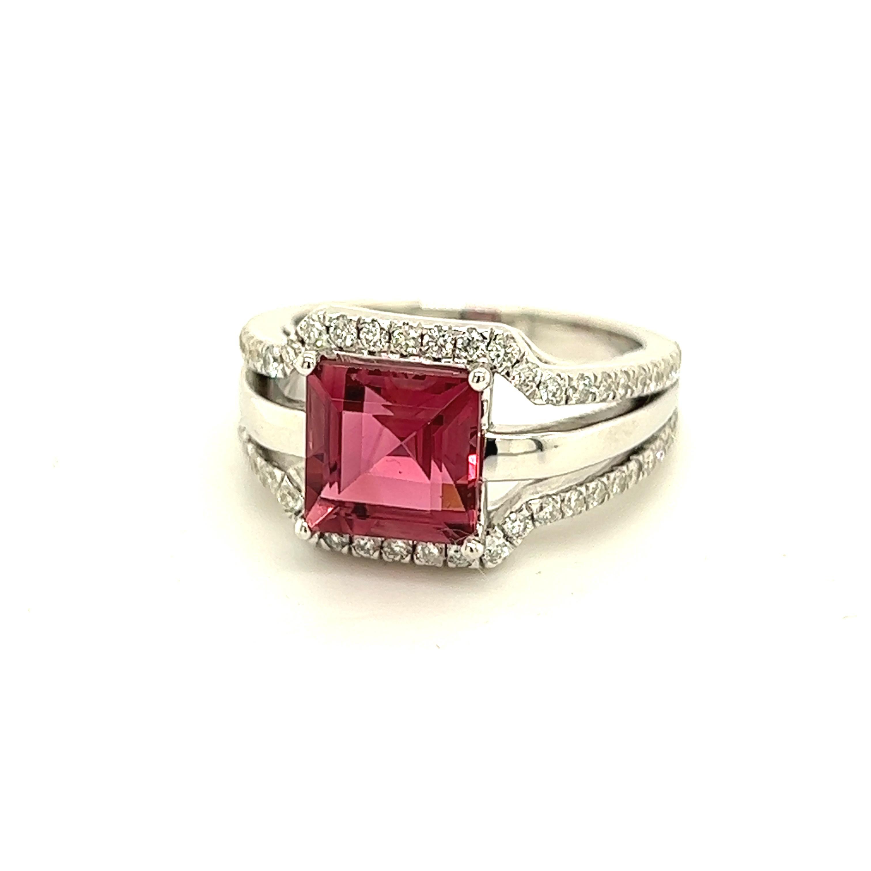 Natural Tourmaline Diamond Ring Size 6.5 14k W Gold 3.24 TCW Certified For Sale 4