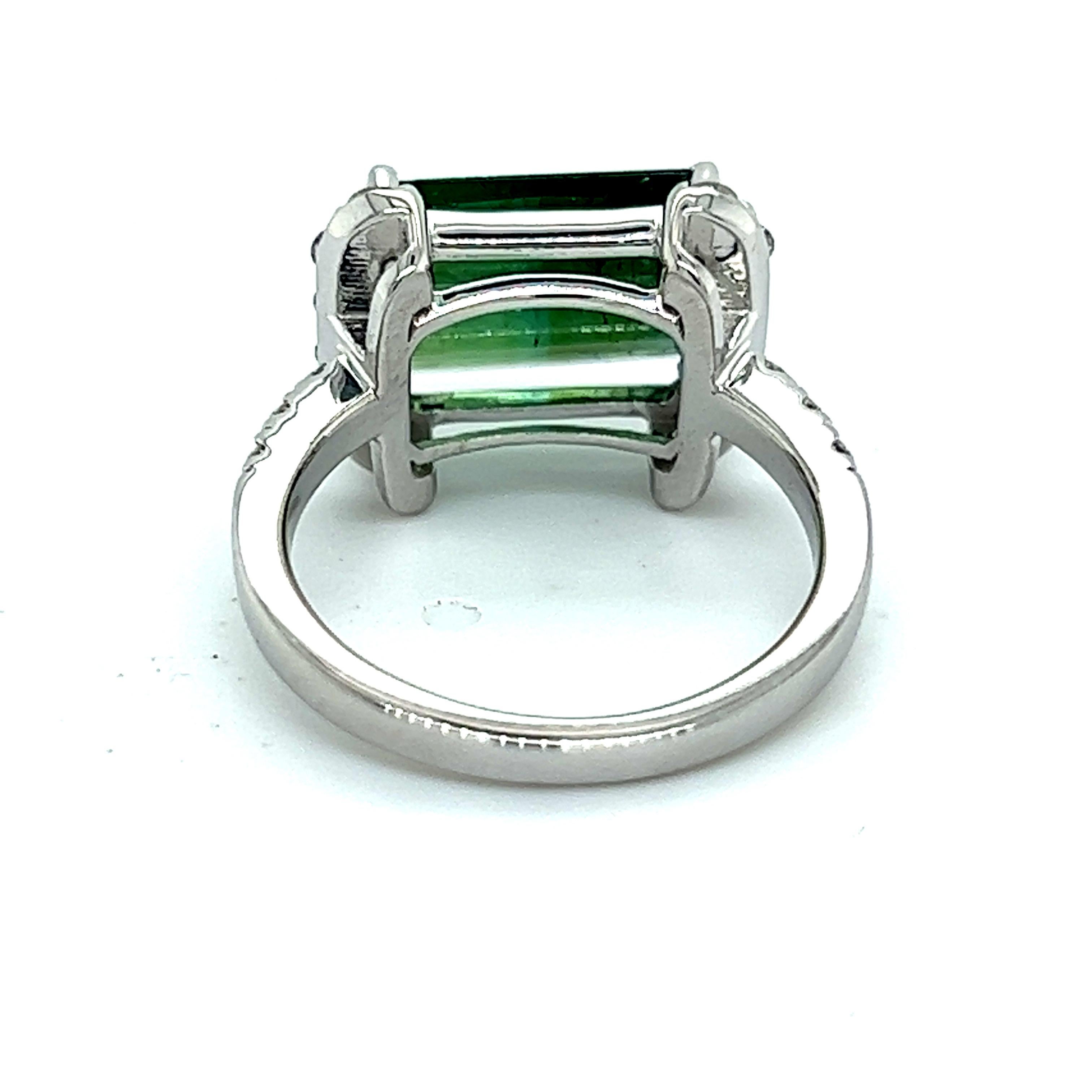Natural Tourmaline Diamond Ring 14k W Gold 4.2 TCW Certified For Sale 5