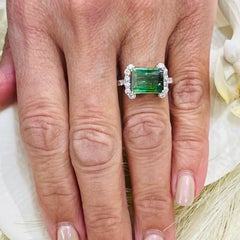 Natural Tourmaline Diamond Ring 14k W Gold 4.2 TCW Certified