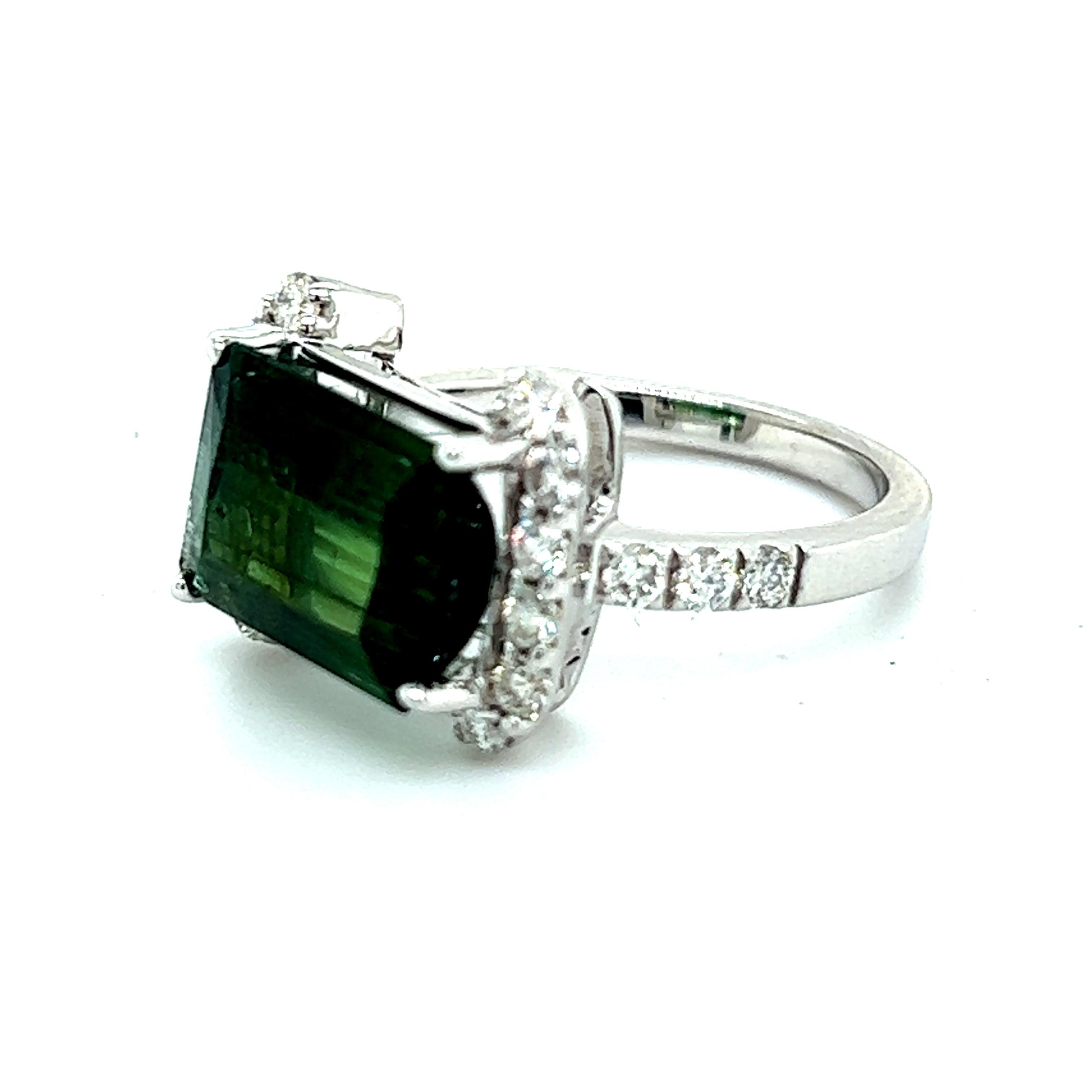 Natural Tourmaline Diamond Ring 14k W Gold 4.2 TCW Certified For Sale 1