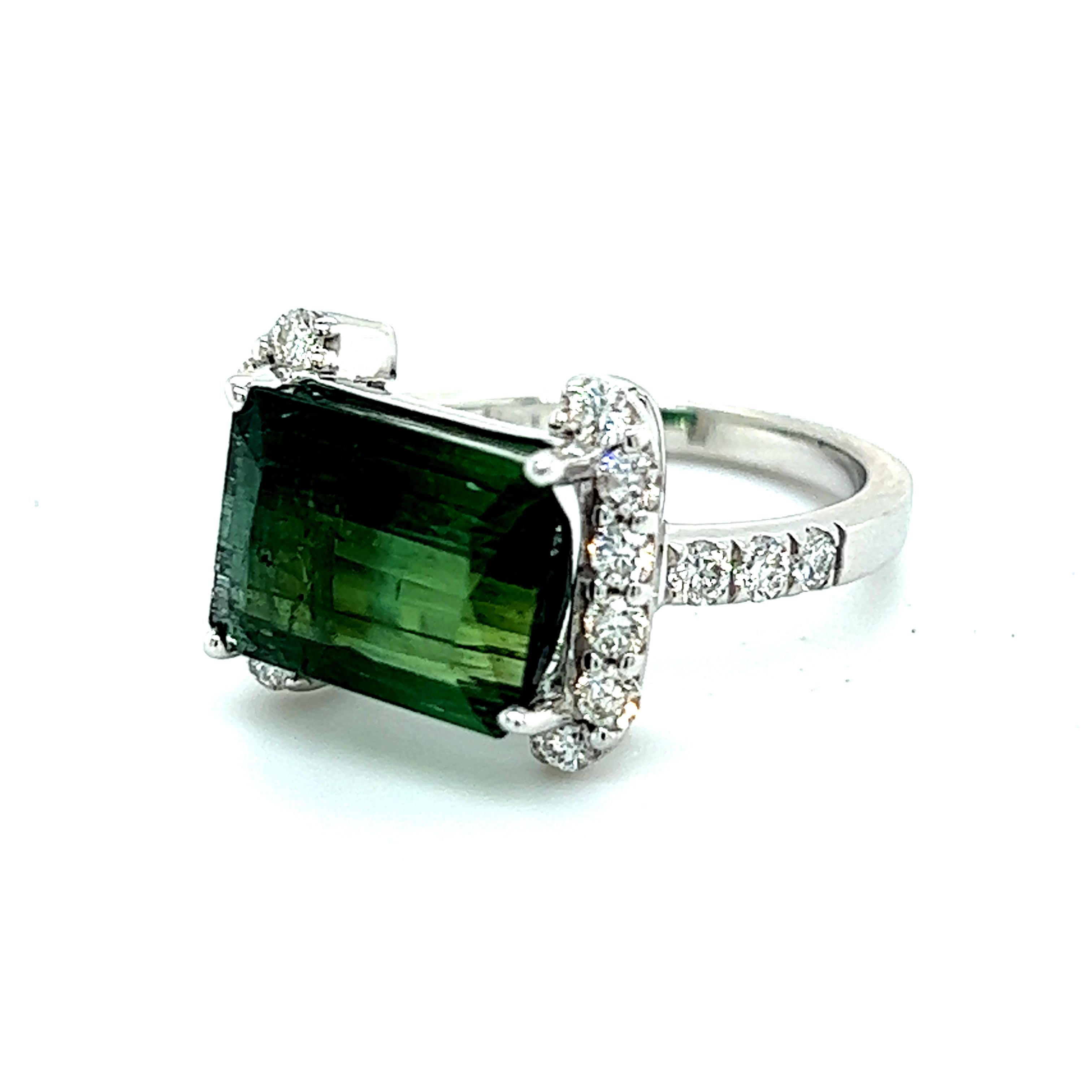 Natural Tourmaline Diamond Ring 14k W Gold 4.2 TCW Certified For Sale 3