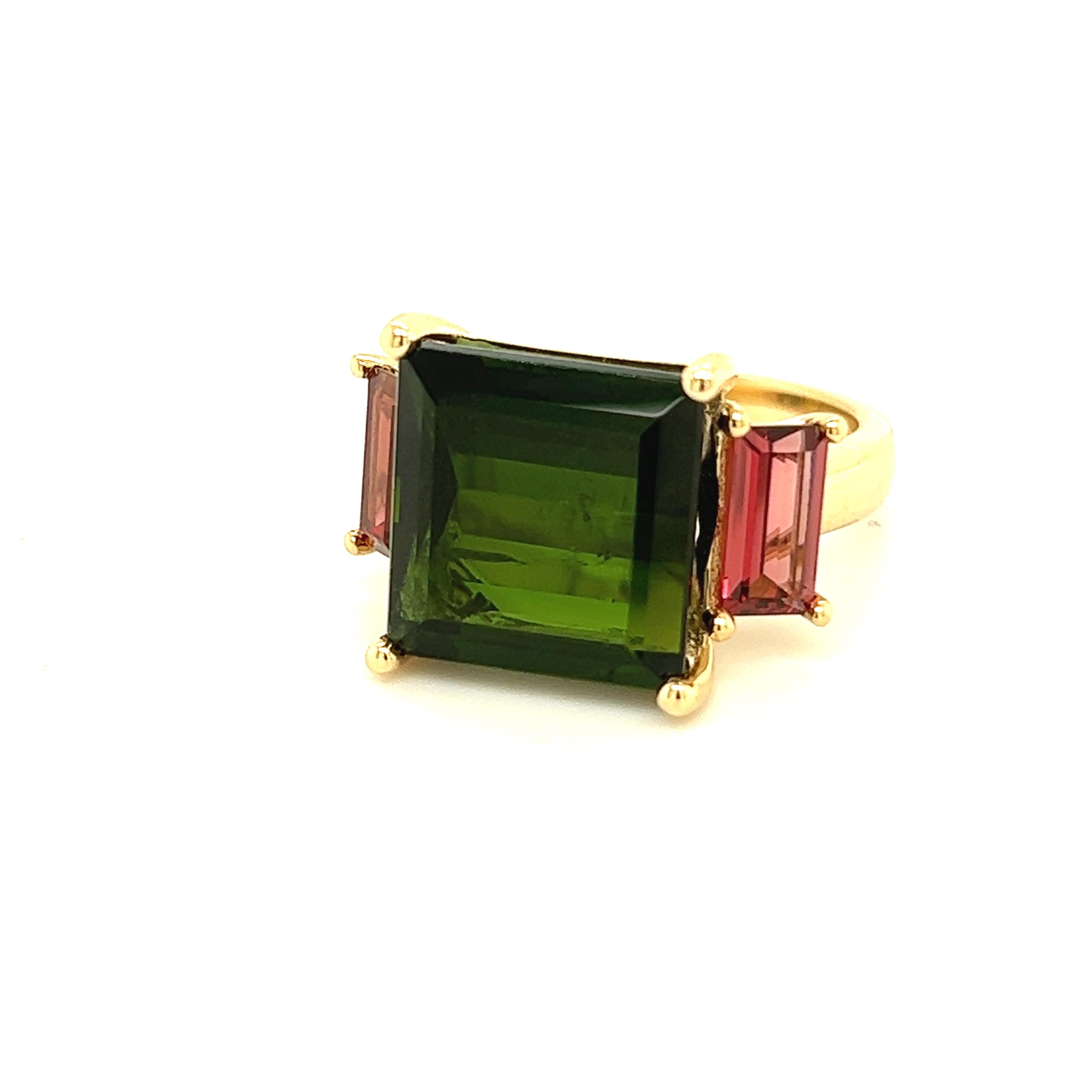 Natural Tourmaline Diamond Ring Size 7 14 Y Gold 12.25 TCW Certified In New Condition For Sale In Brooklyn, NY