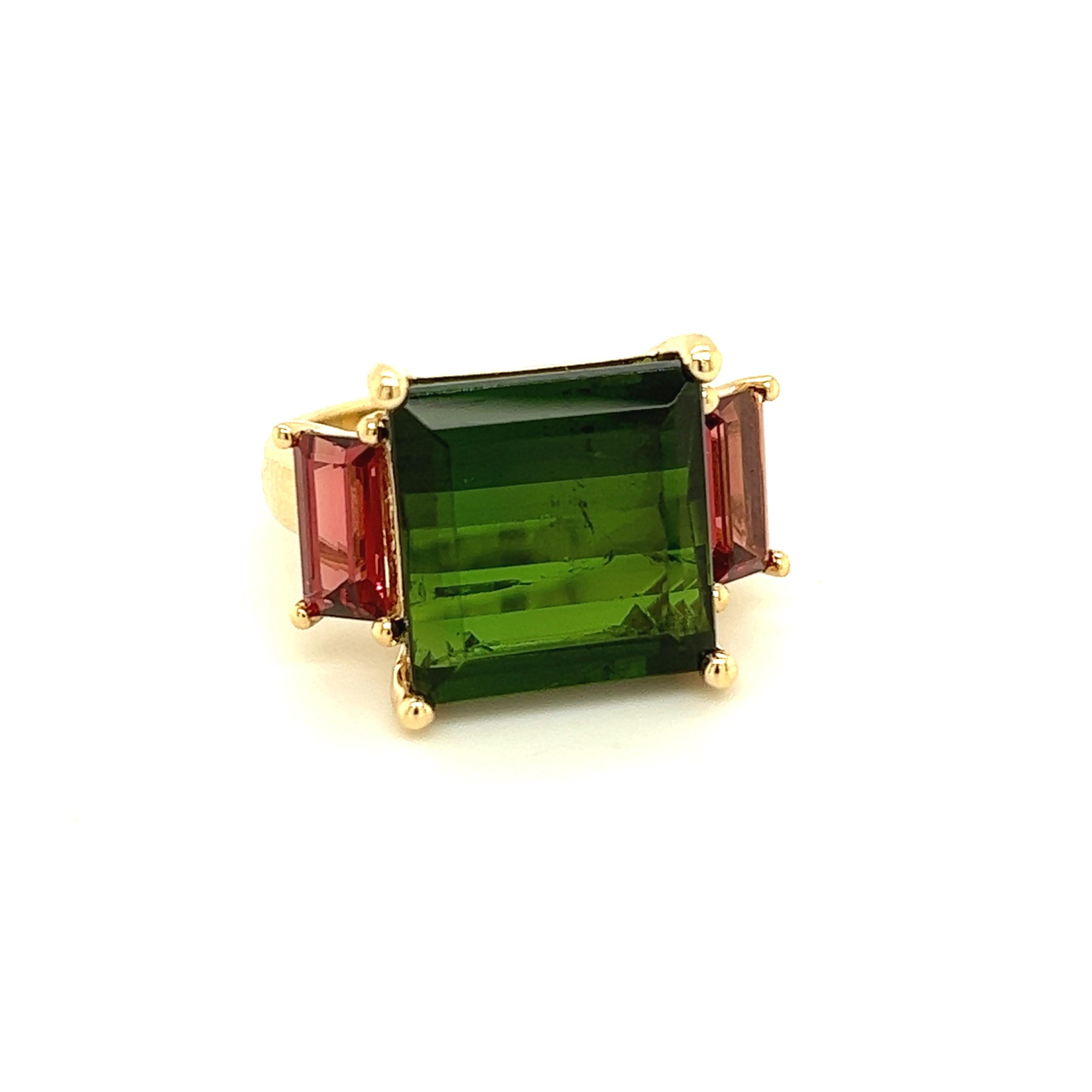 Natural Tourmaline Diamond Ring Size 7 14 Y Gold 12.25 TCW Certified For Sale 3