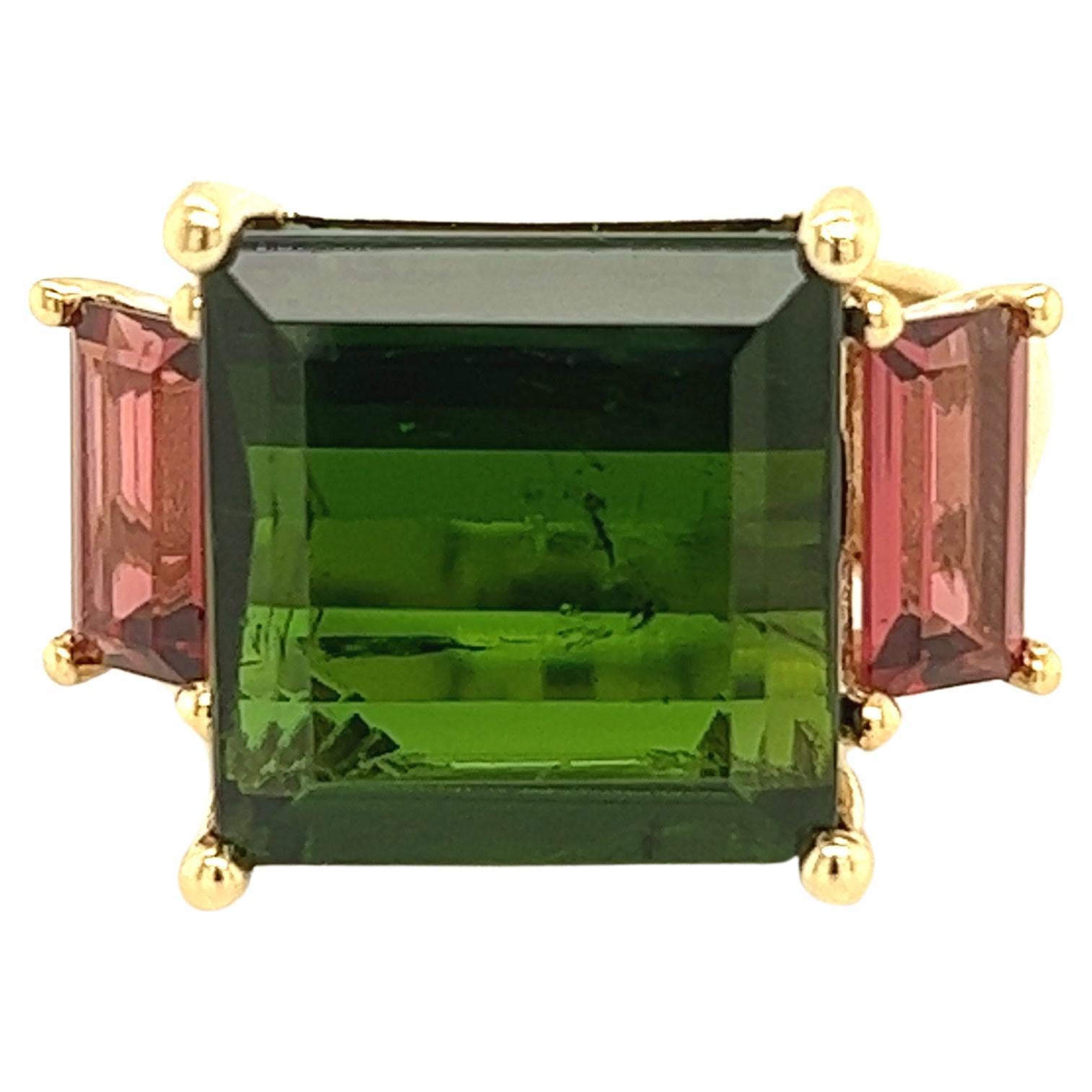 Natural Tourmaline Diamond Ring Size 7 14 Y Gold 12.25 TCW Certified For Sale