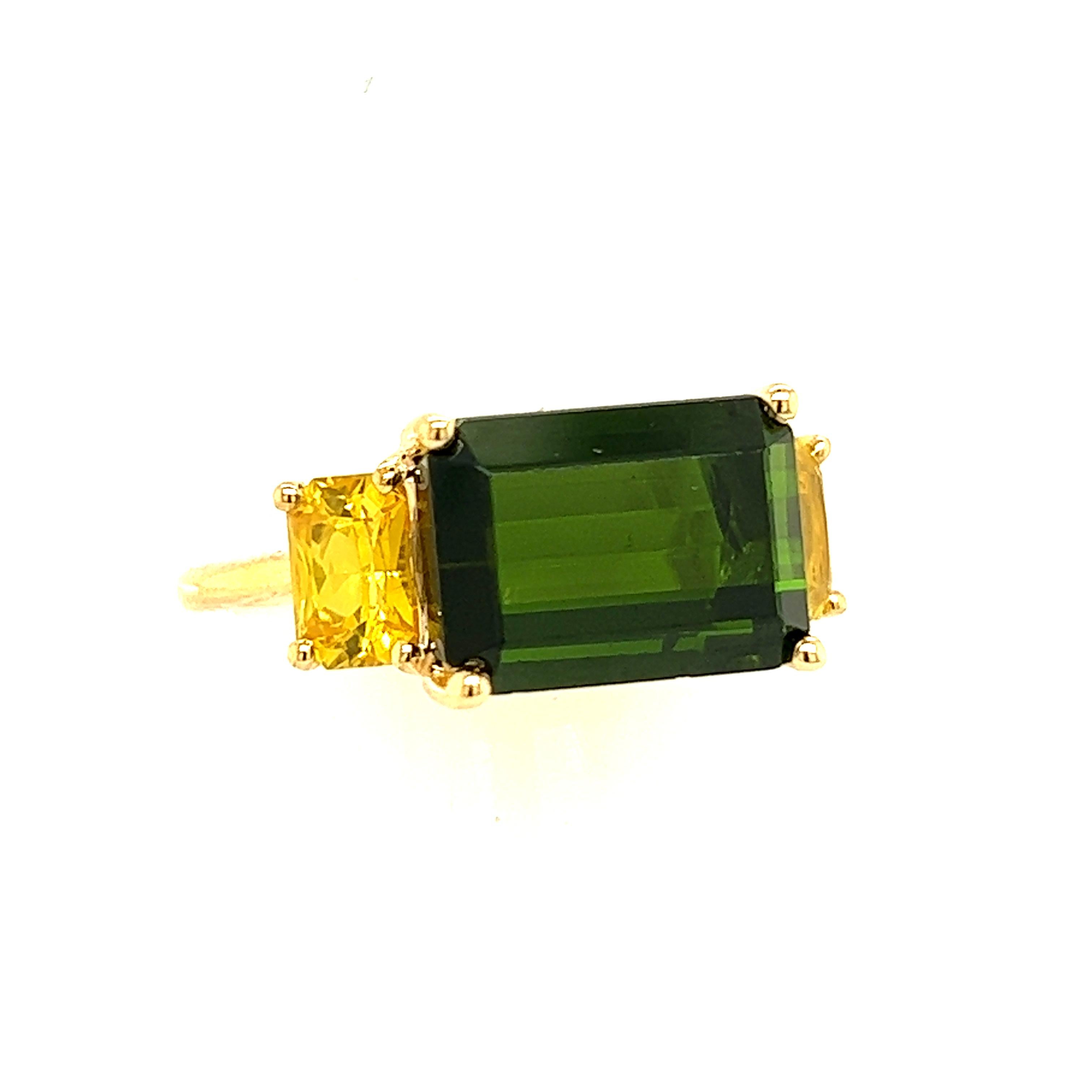 Natürlicher Turmalin-Diamantring 14 Y Gold 6,15 TCW zertifiziert (Smaragdschliff) im Angebot