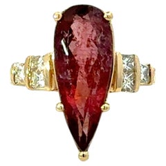 Natural Tourmaline Diamond Ring Size 7 14k Gold 5.18 TCW Certified