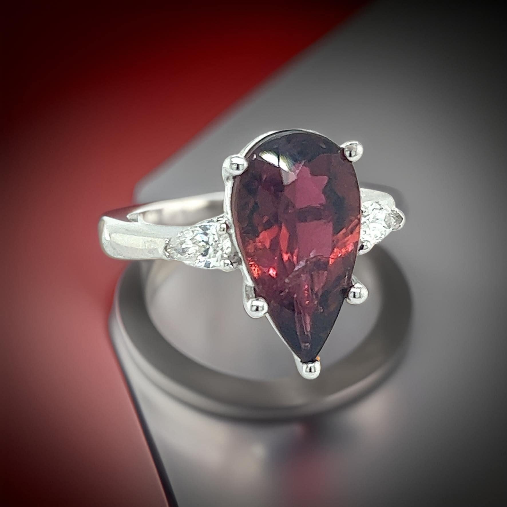 Natural Tourmaline Diamond Ring Size 7 14k W Gold 4.8 TCW Certified In New Condition For Sale In Brooklyn, NY