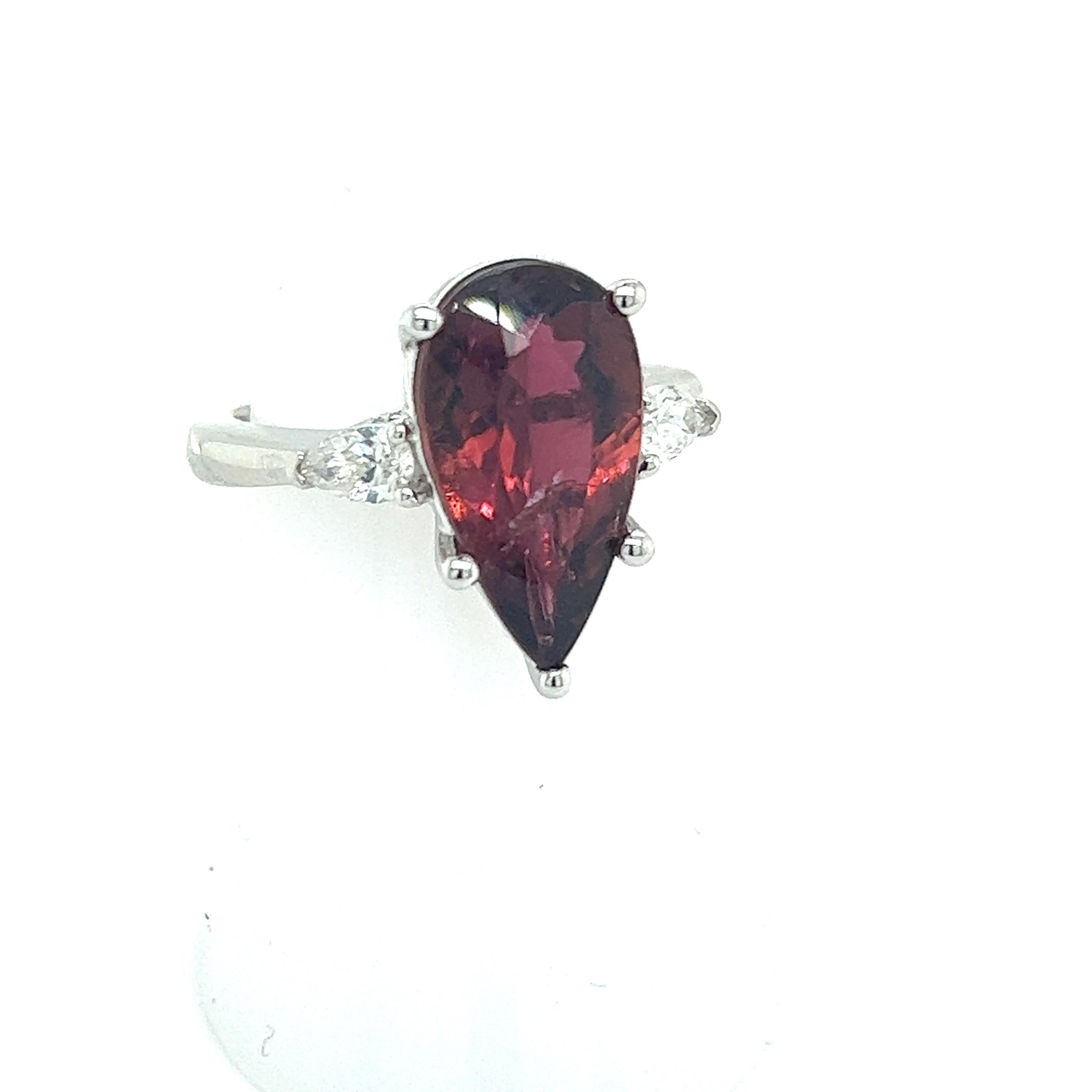 Natural Tourmaline Diamond Ring Size 7 14k W Gold 4.8 TCW Certified For Sale 1