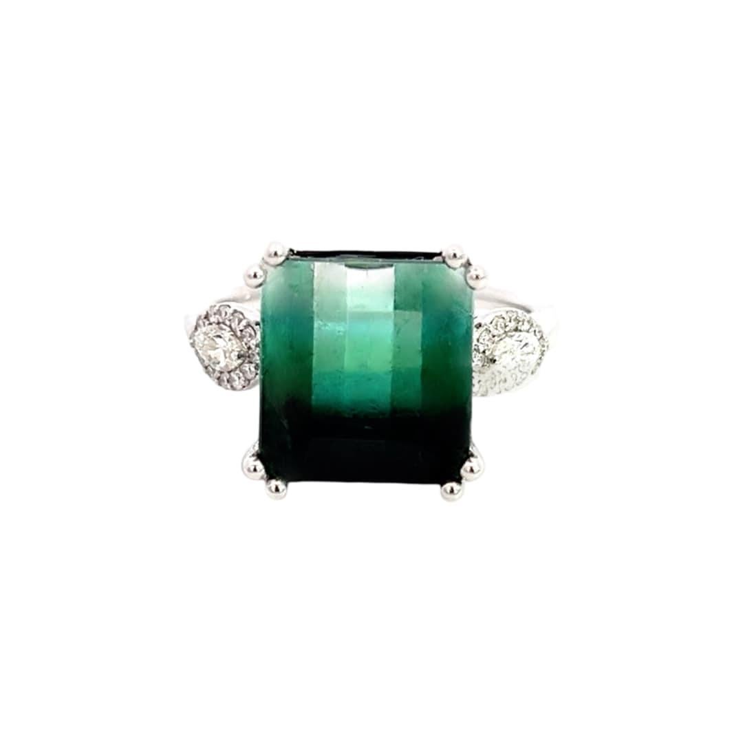 Anillo Diamante Turmalina Natural Talla 7 Oro 14k W 8.5 TCW Certificado en venta 1