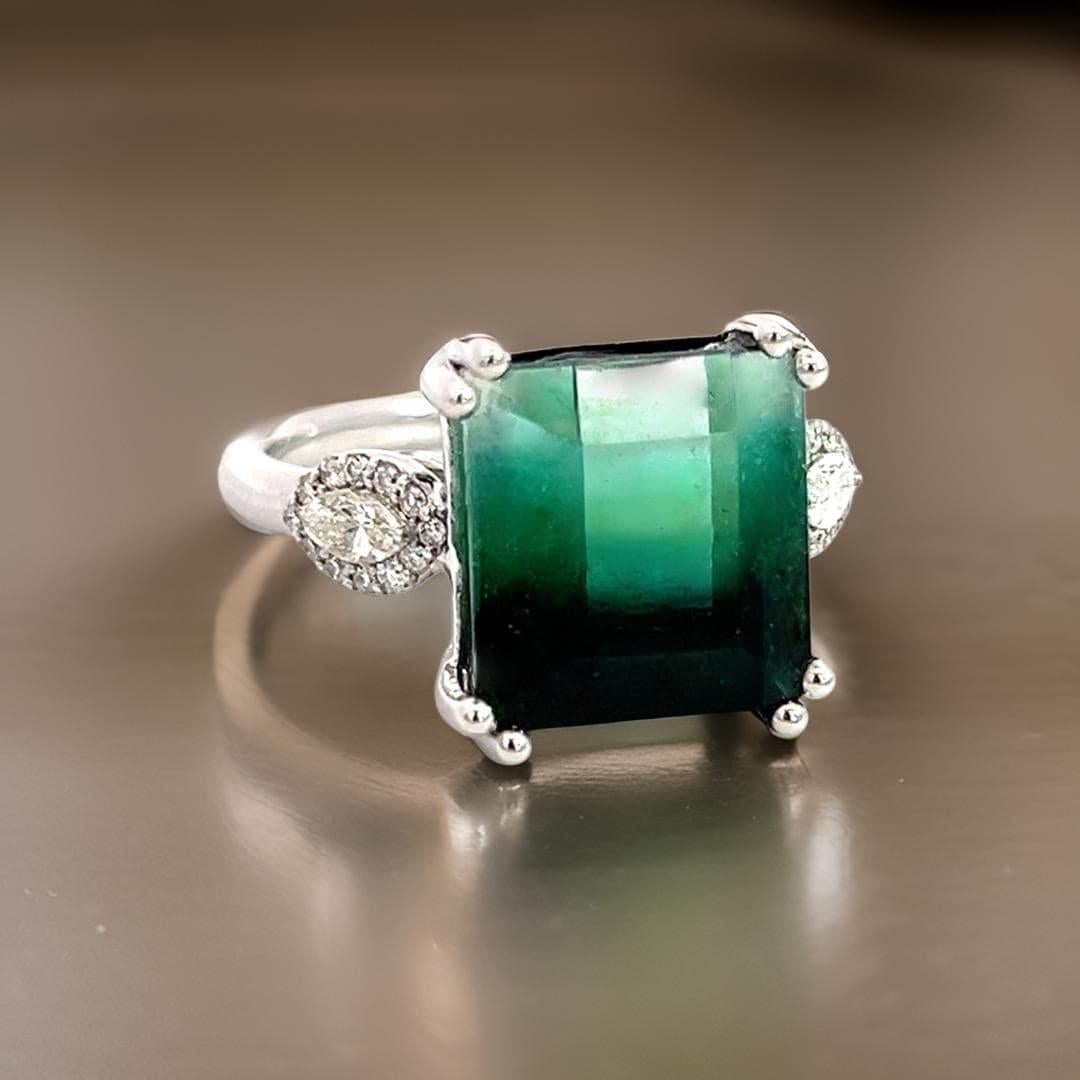 Anillo Diamante Turmalina Natural Talla 7 Oro 14k W 8.5 TCW Certificado en venta 3