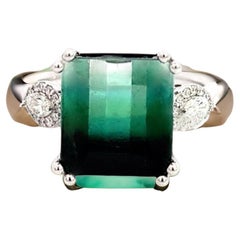 Natural Tourmaline Diamond Ring Size 7 14k W Gold 8.5 TCW Certified