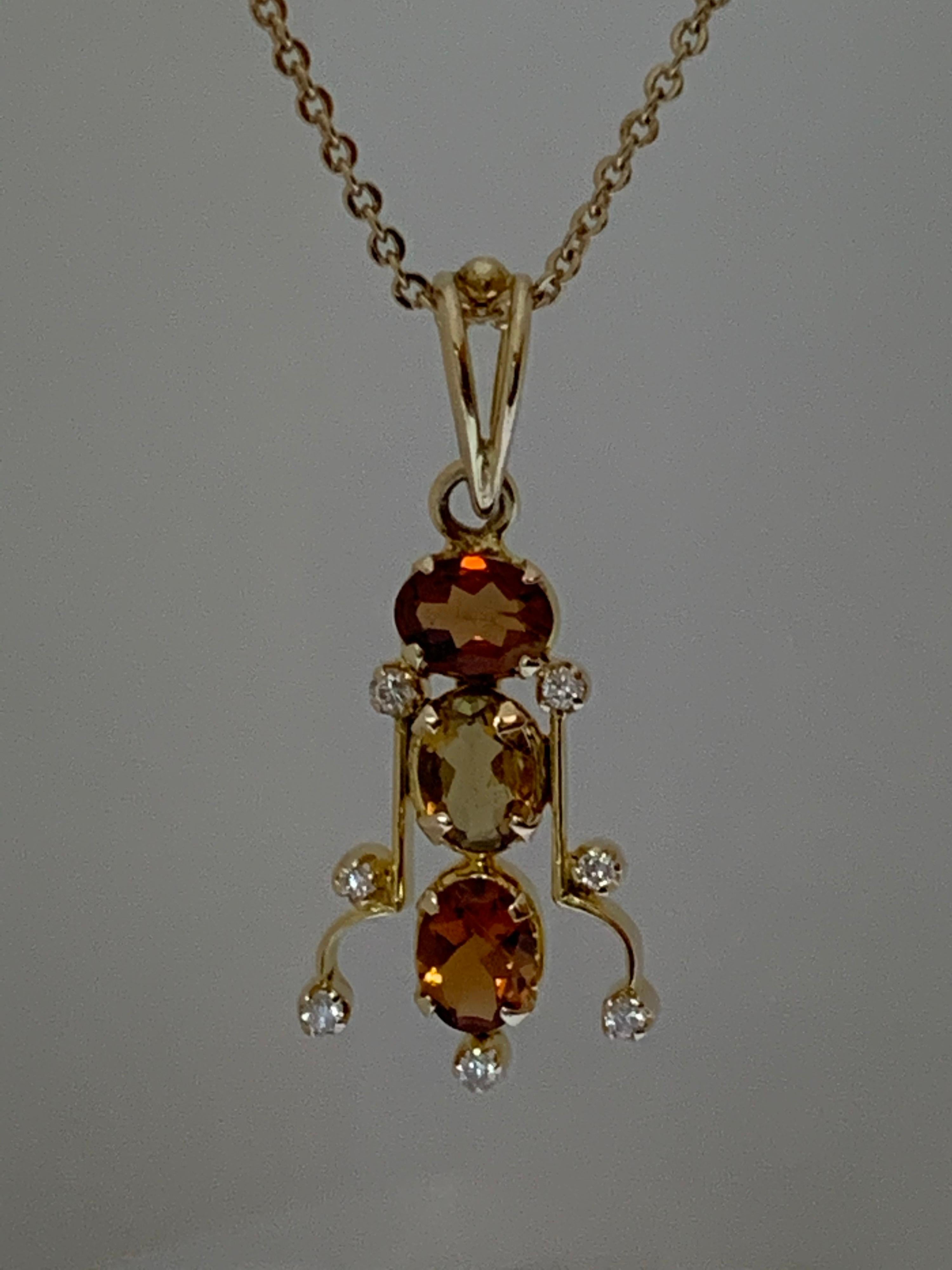 Natural Tourmaline and Diamond Set in 14 Karat Gold Pendant For Sale 5