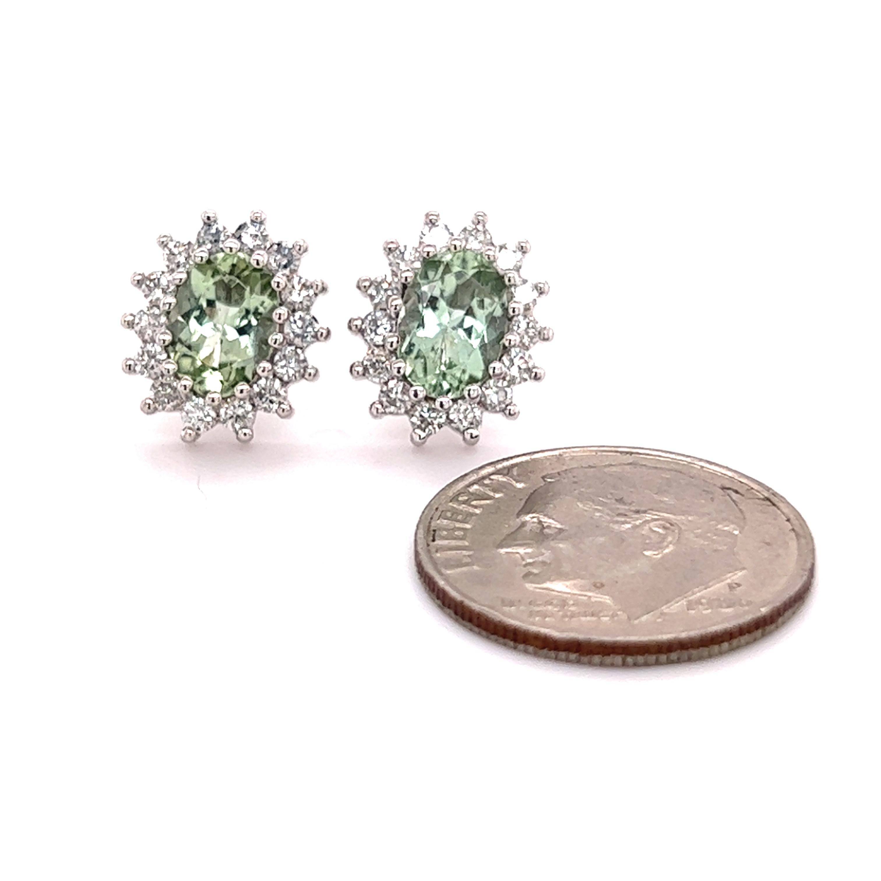 Oval Cut Natural Tourmaline Diamond Stud Earrings 14k W Gold 2.42 TCW Certified For Sale