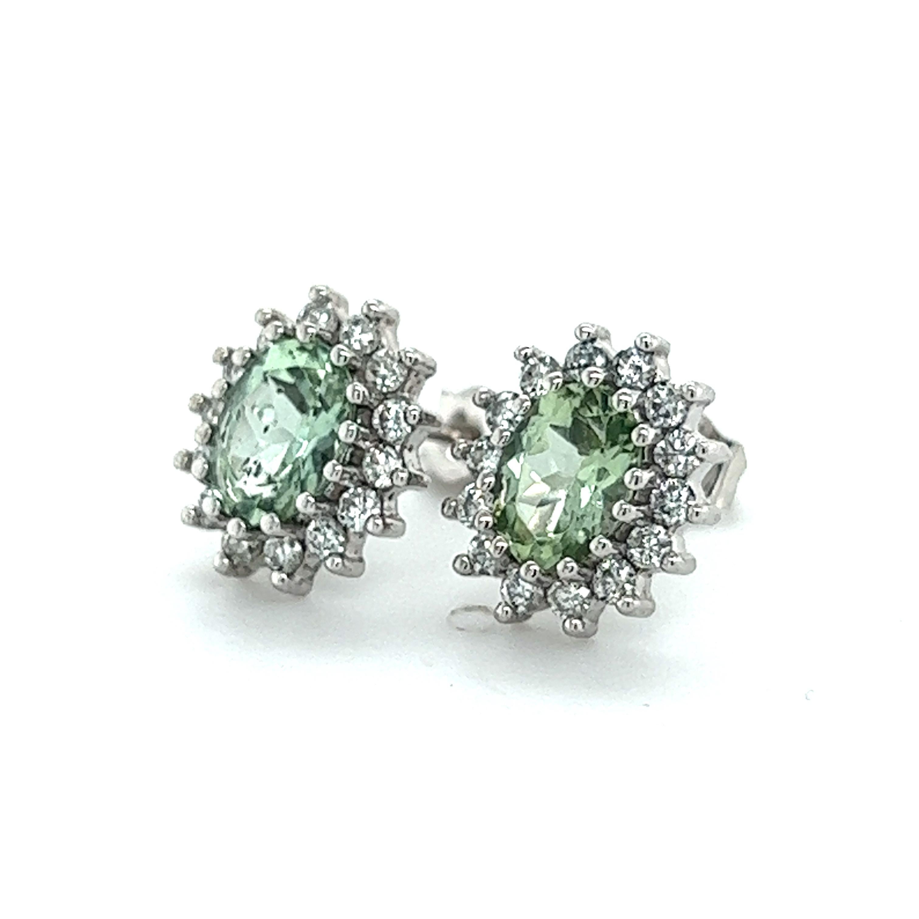 Natural Tourmaline Diamond Stud Earrings 14k W Gold 2.42 TCW Certified In New Condition For Sale In Brooklyn, NY