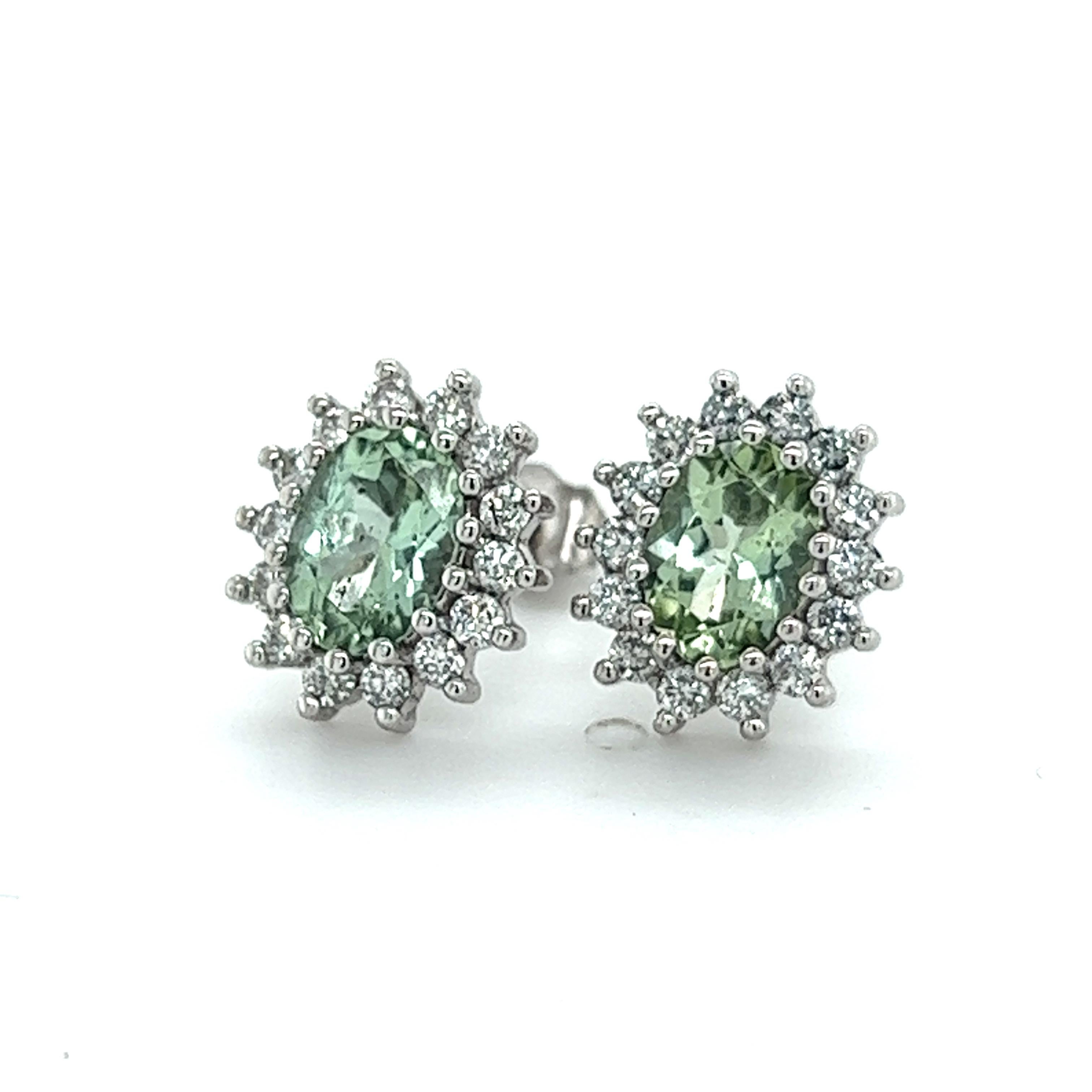 Women's Natural Tourmaline Diamond Stud Earrings 14k W Gold 2.42 TCW Certified For Sale