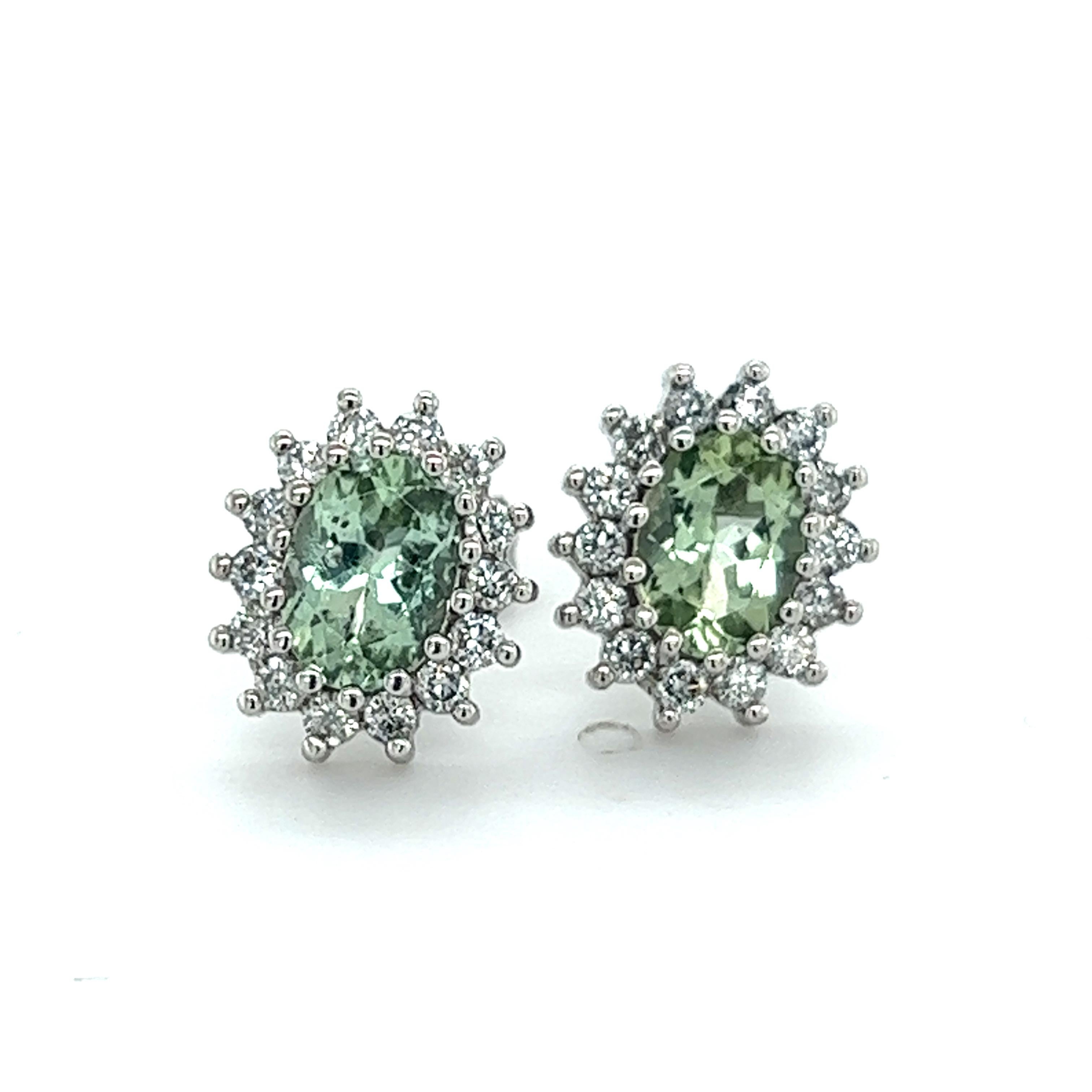 Natural Tourmaline Diamond Stud Earrings 14k W Gold 2.42 TCW Certified For Sale 2