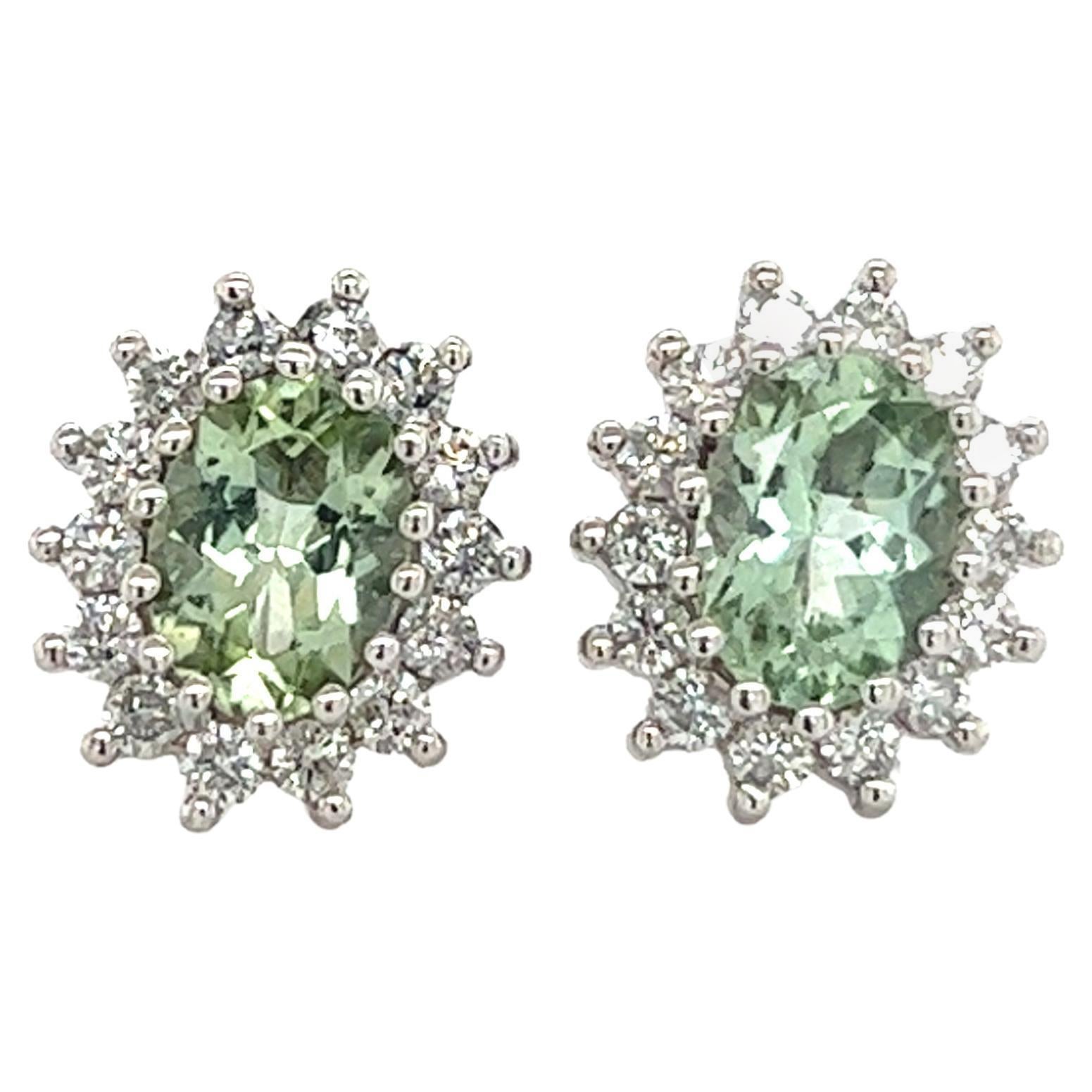 Natural Tourmaline Diamond Stud Earrings 14k W Gold 2.42 TCW Certified For Sale