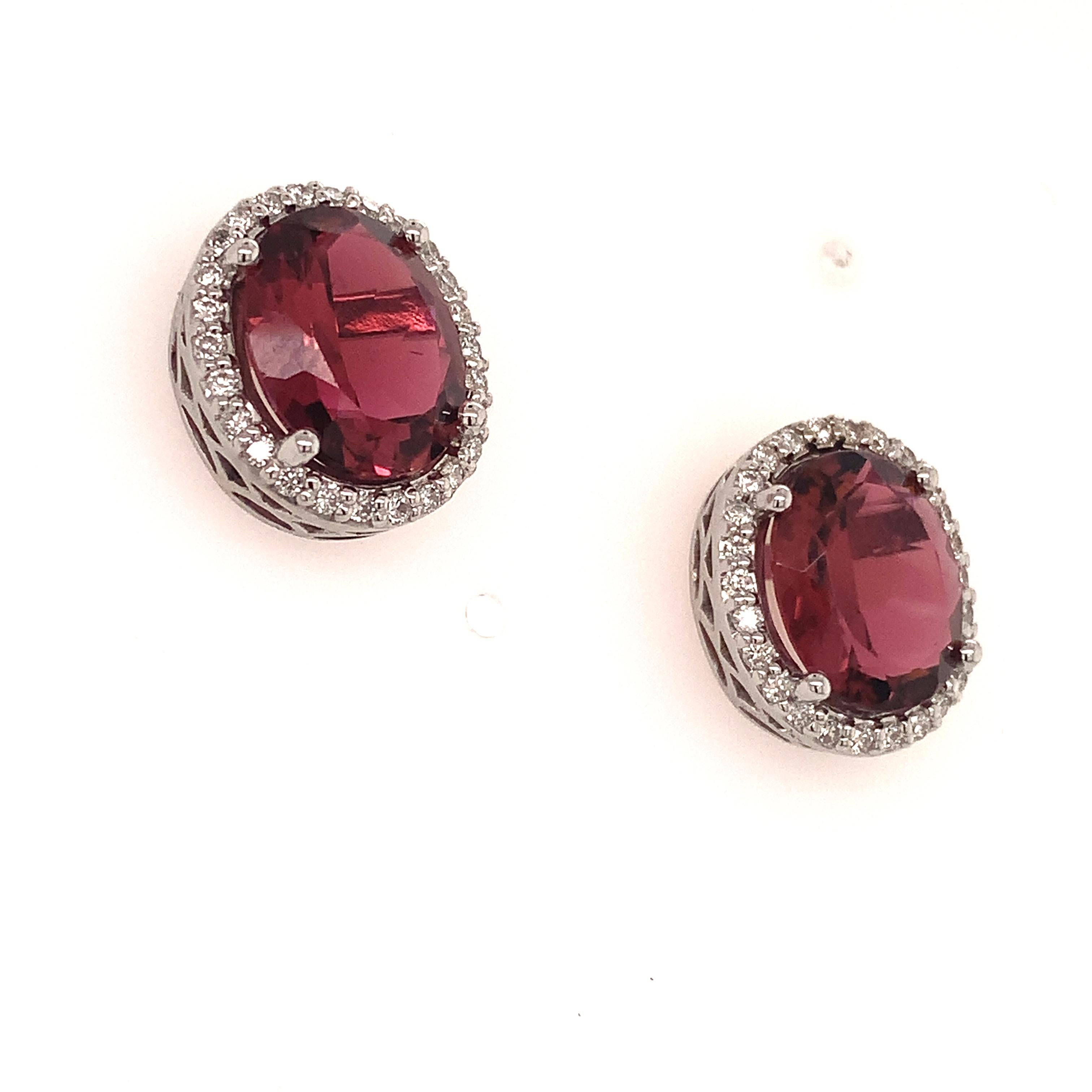 Natural Tourmaline Diamond Stud Earrings 14k WG 5.85 TCW Certified In New Condition For Sale In Brooklyn, NY
