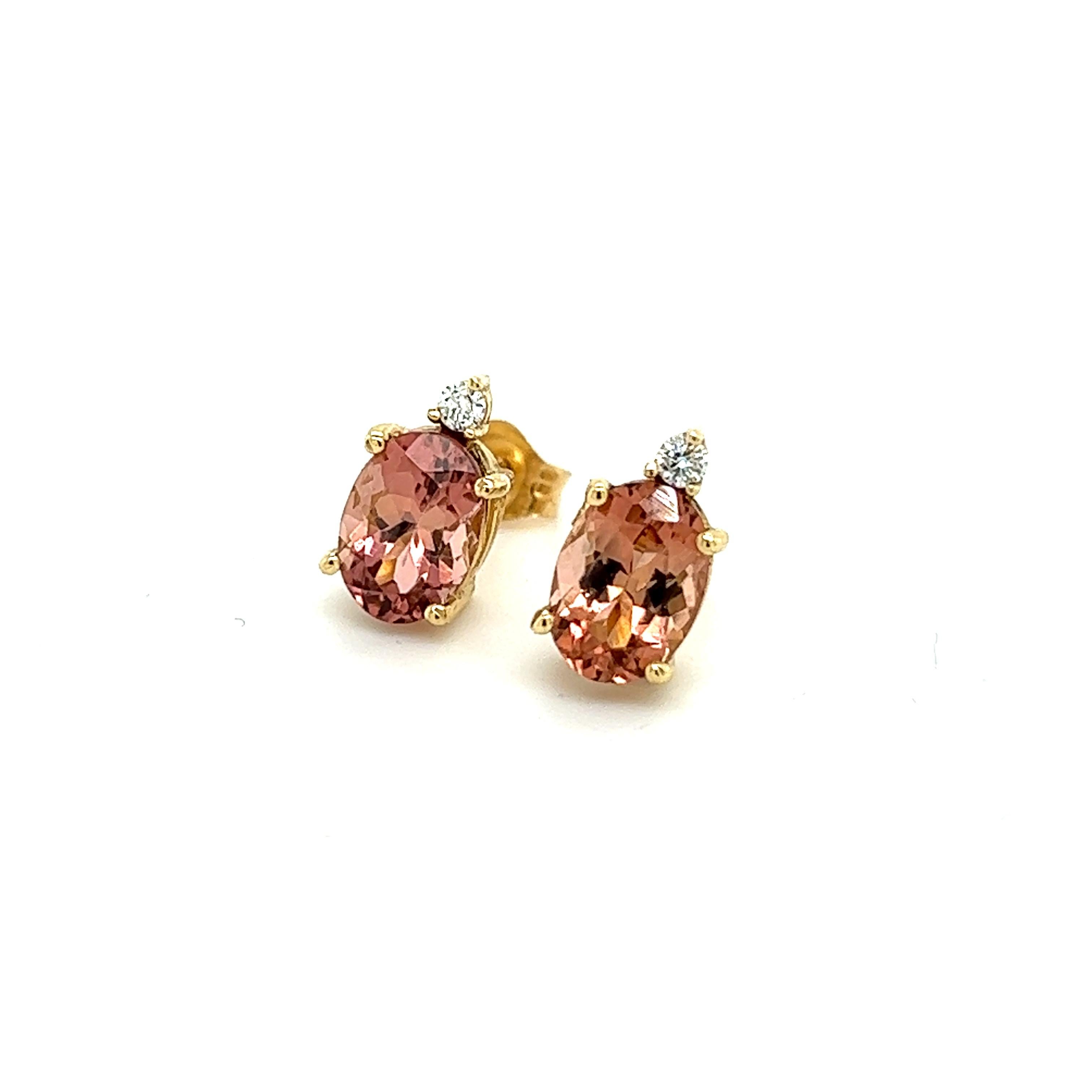 Natürliche Turmalin-Diamant-Ohrstecker 14k Y Gold 1.76 TCW zertifiziert (Brillantschliff) im Angebot