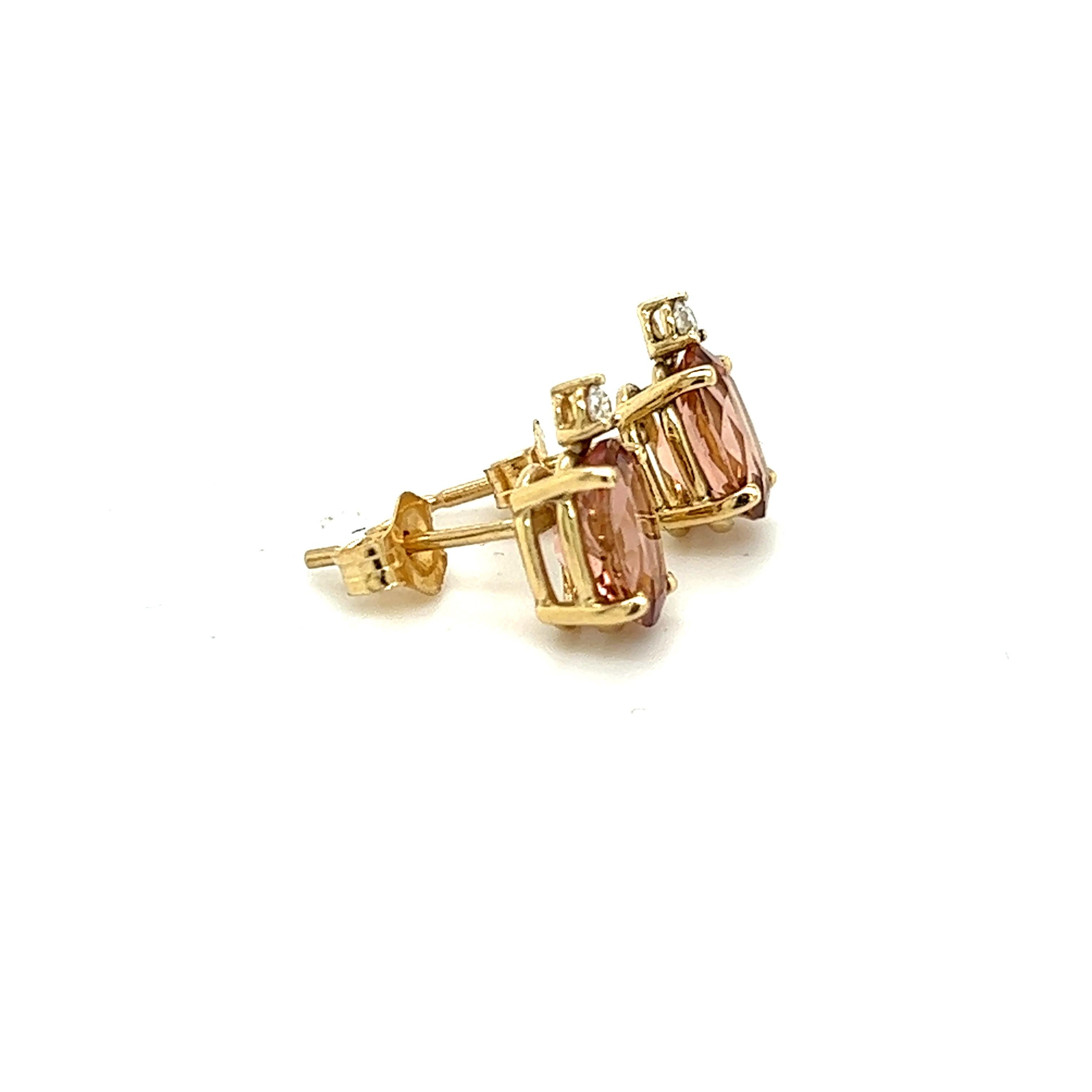 Natural Tourmaline Diamond Stud Earrings 14k Y Gold 1.76 TCW Certified In New Condition For Sale In Brooklyn, NY